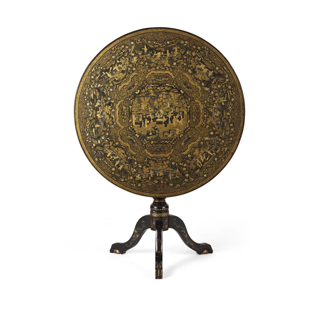 CHINESE EXPORT BLACK LACQUER TILT TOP TRIPOD TABLE