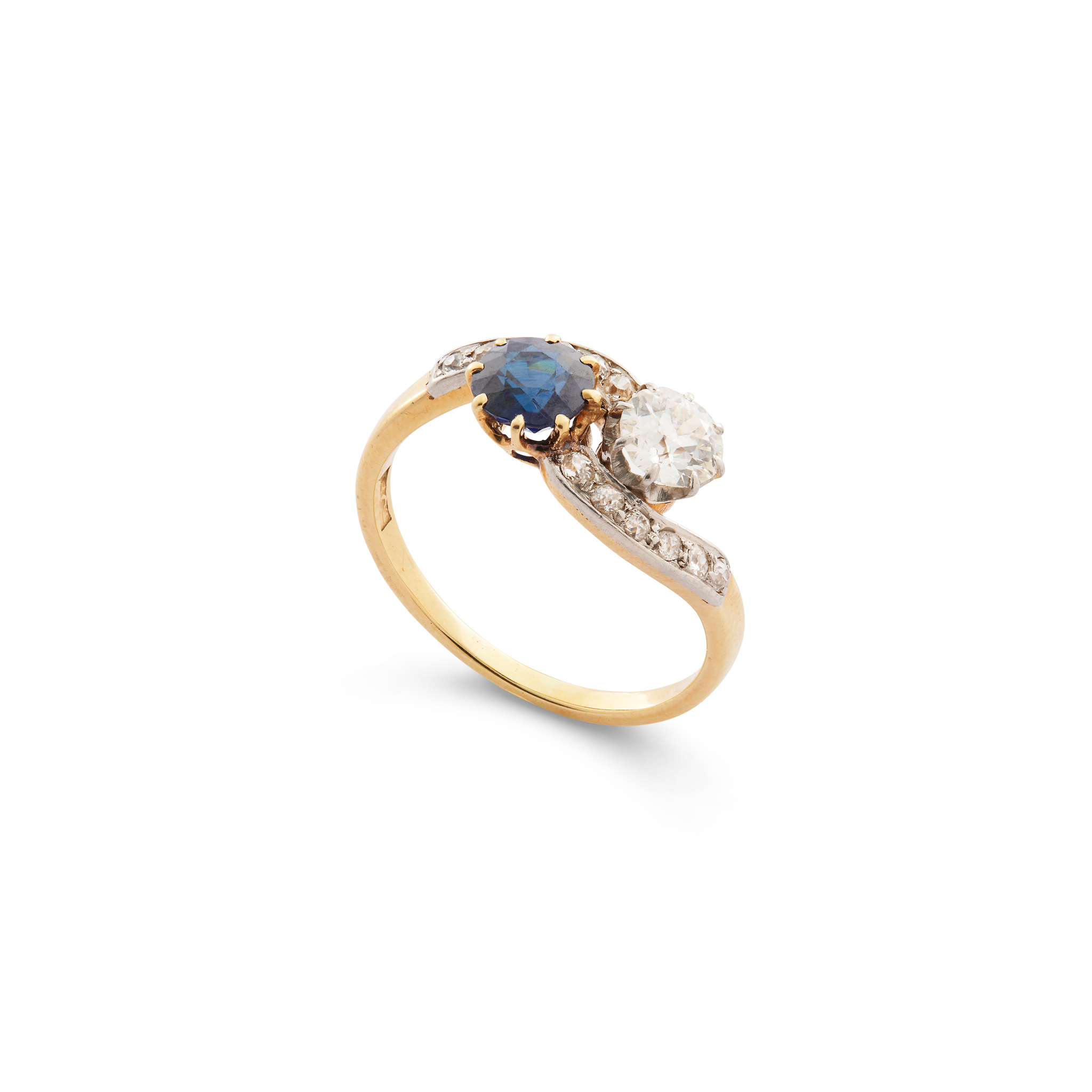 A sapphire and diamond toi et moi ring