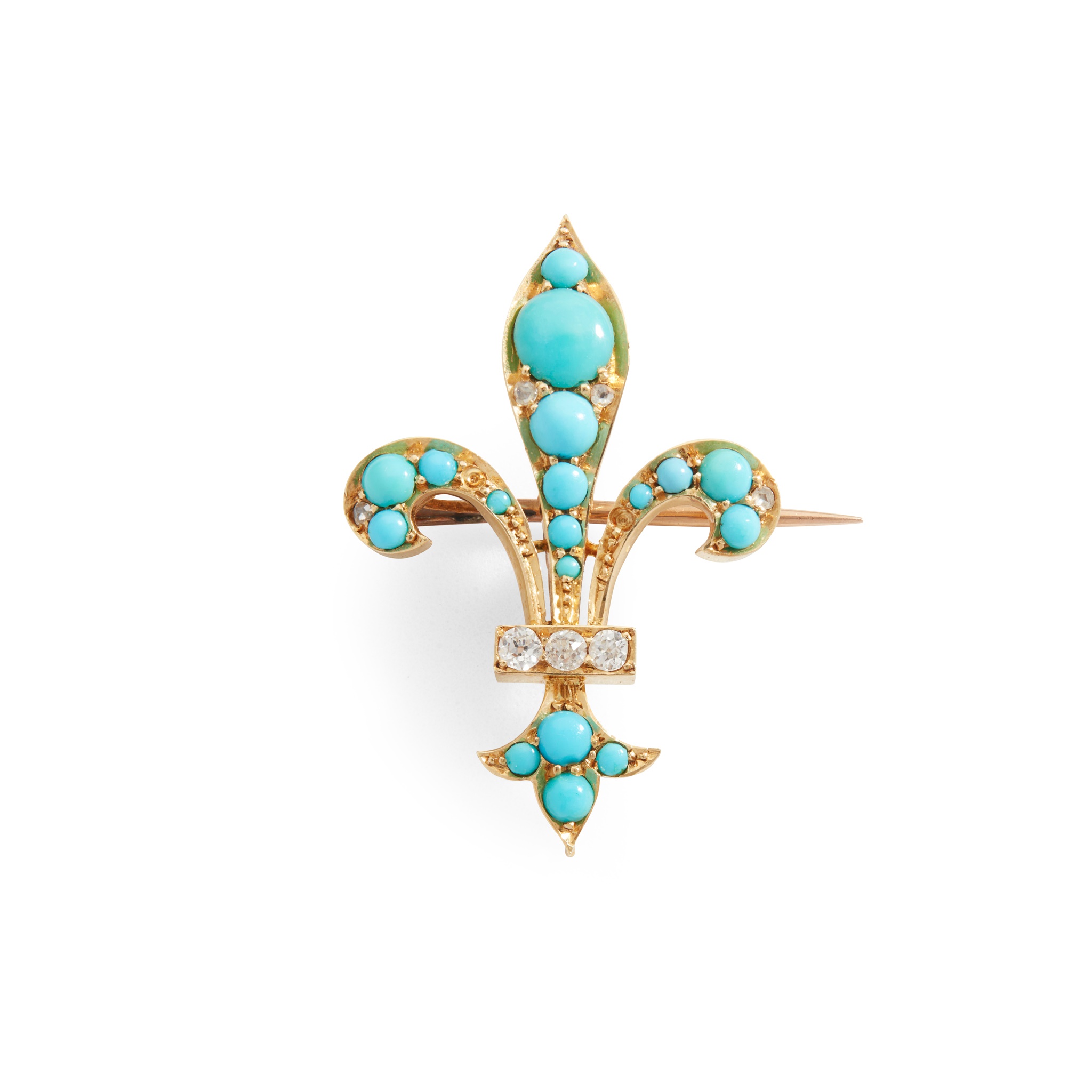 A turquoise and diamond brooch
