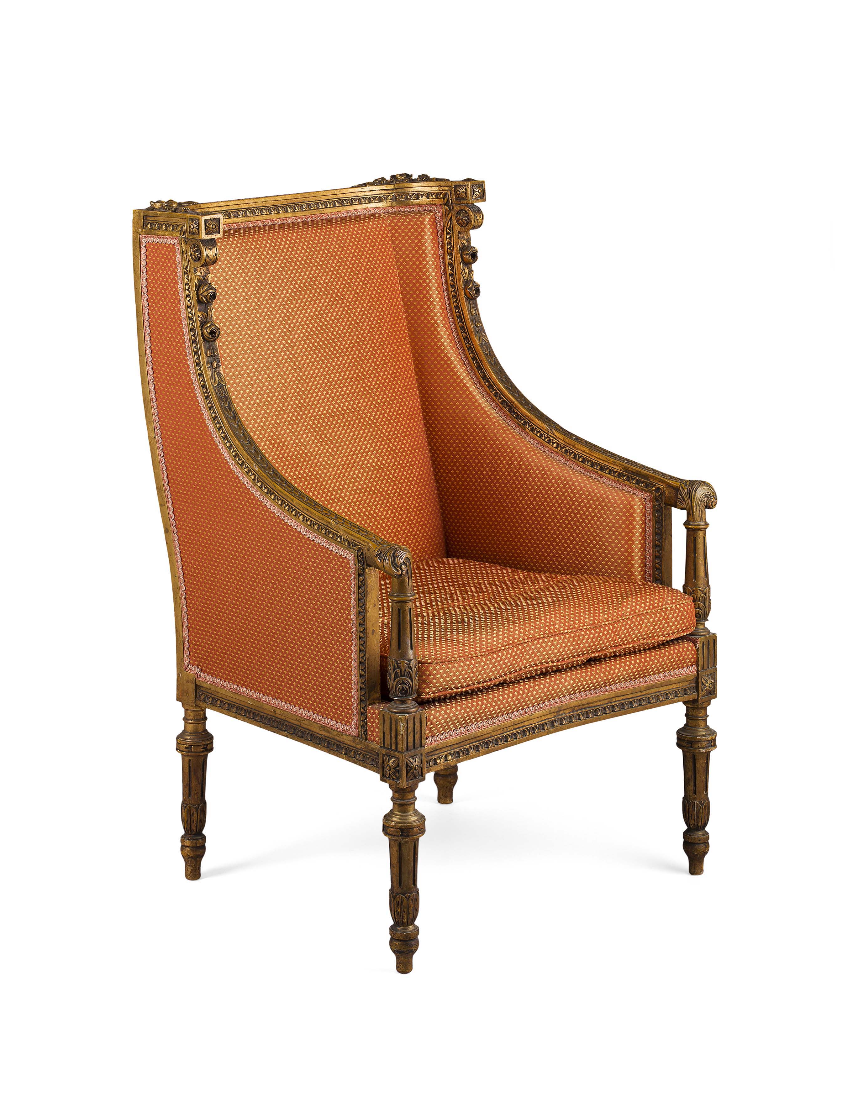 FRENCH GILTWOOD UPHOLSTERED BERGERE