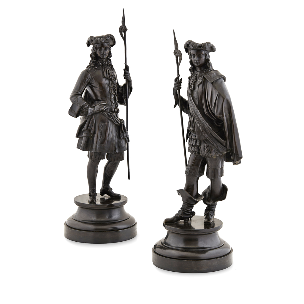 PAIR OF FRENCH BRONZE FIGURES OF PIKEMEN