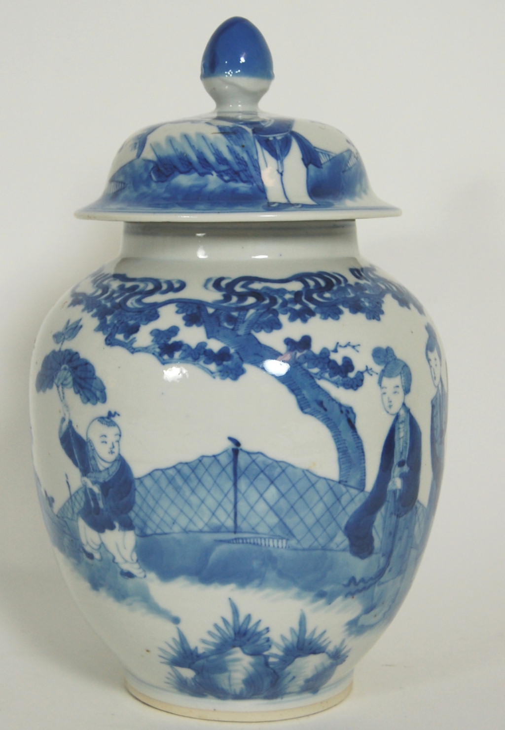 CHINESE BLUE PAINTED JAR AND COVER