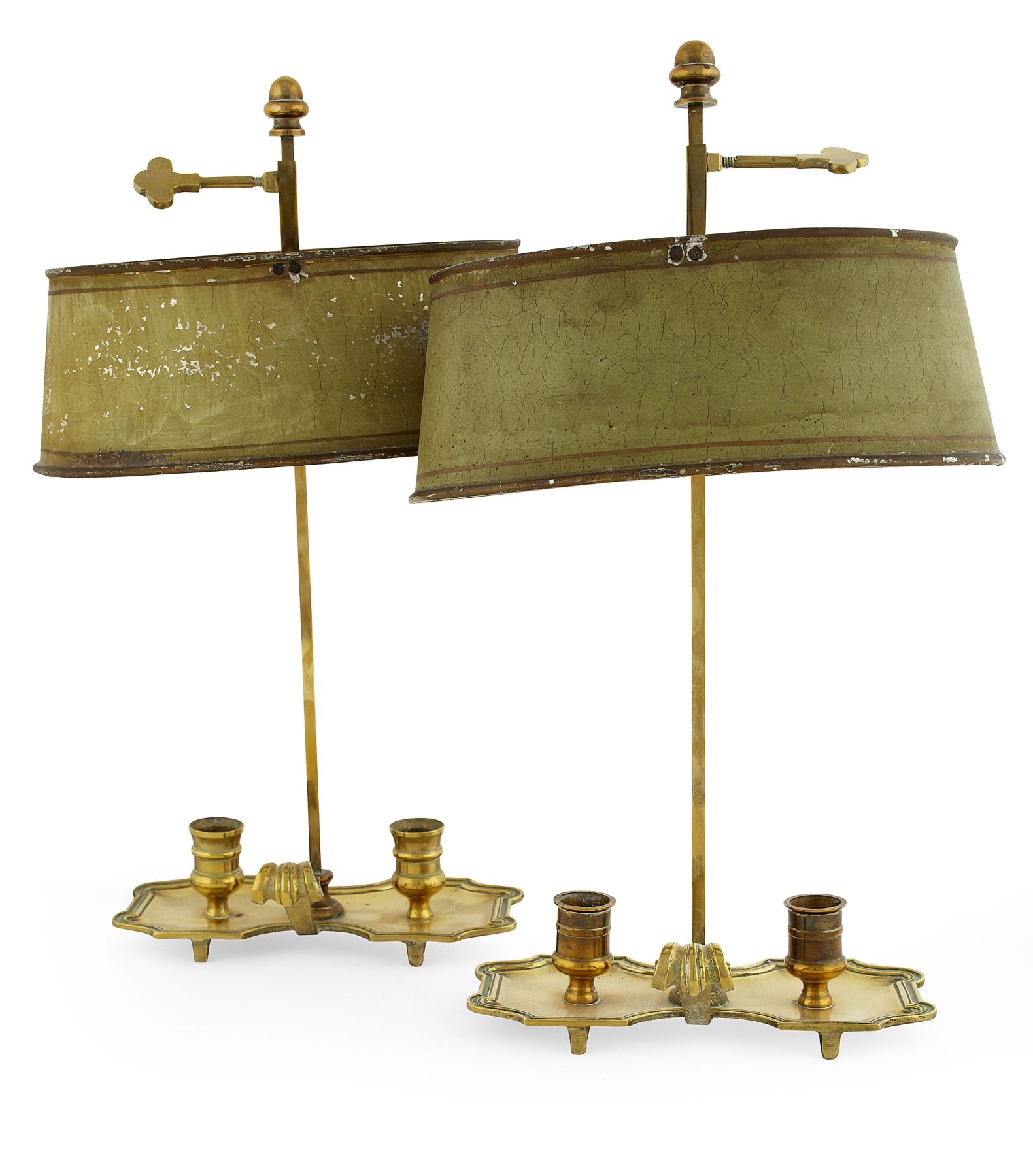 PAIR OF GEORGE III BRASS AND TOLE LAMPS