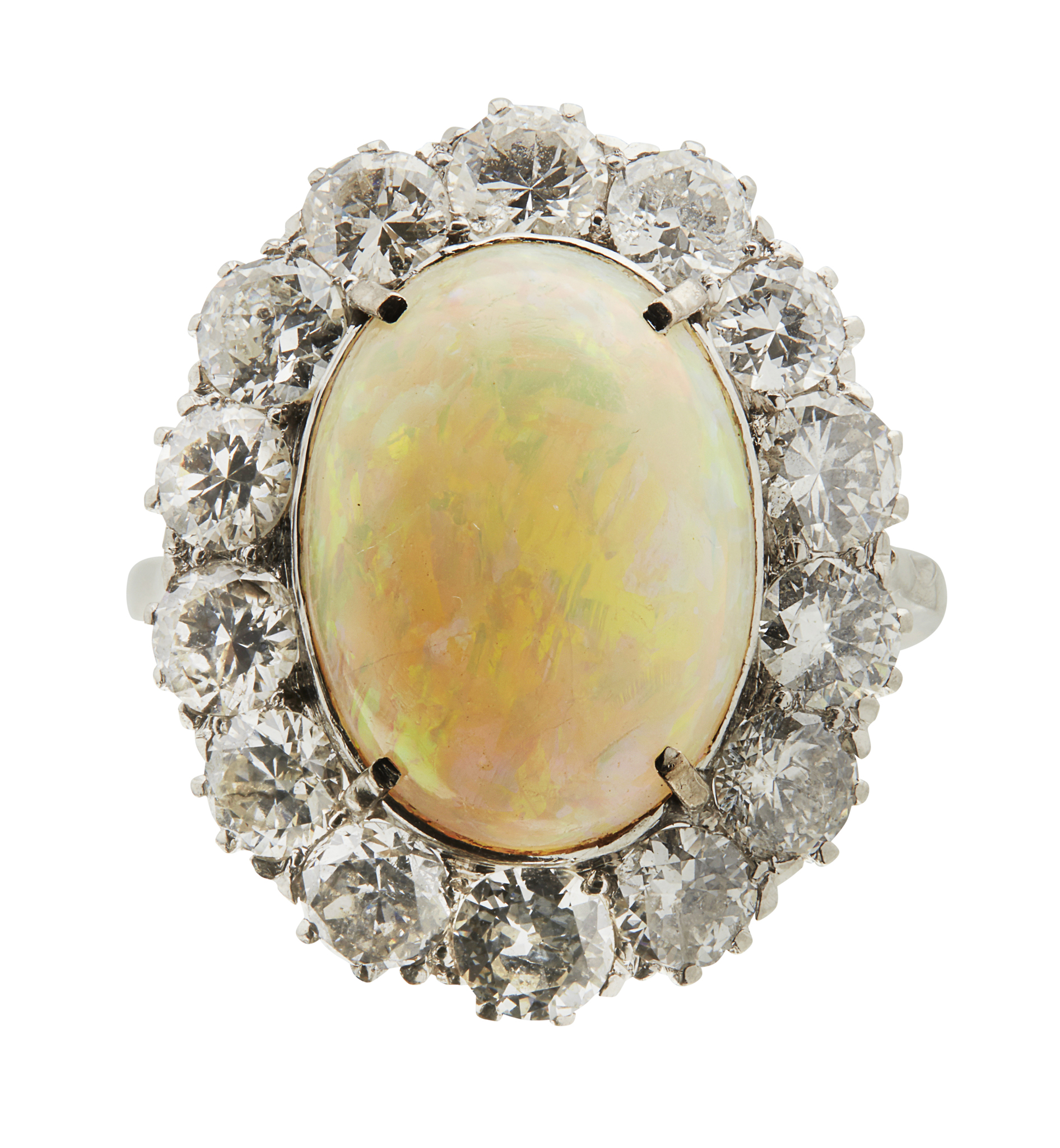 An opal and diamond cluster ring