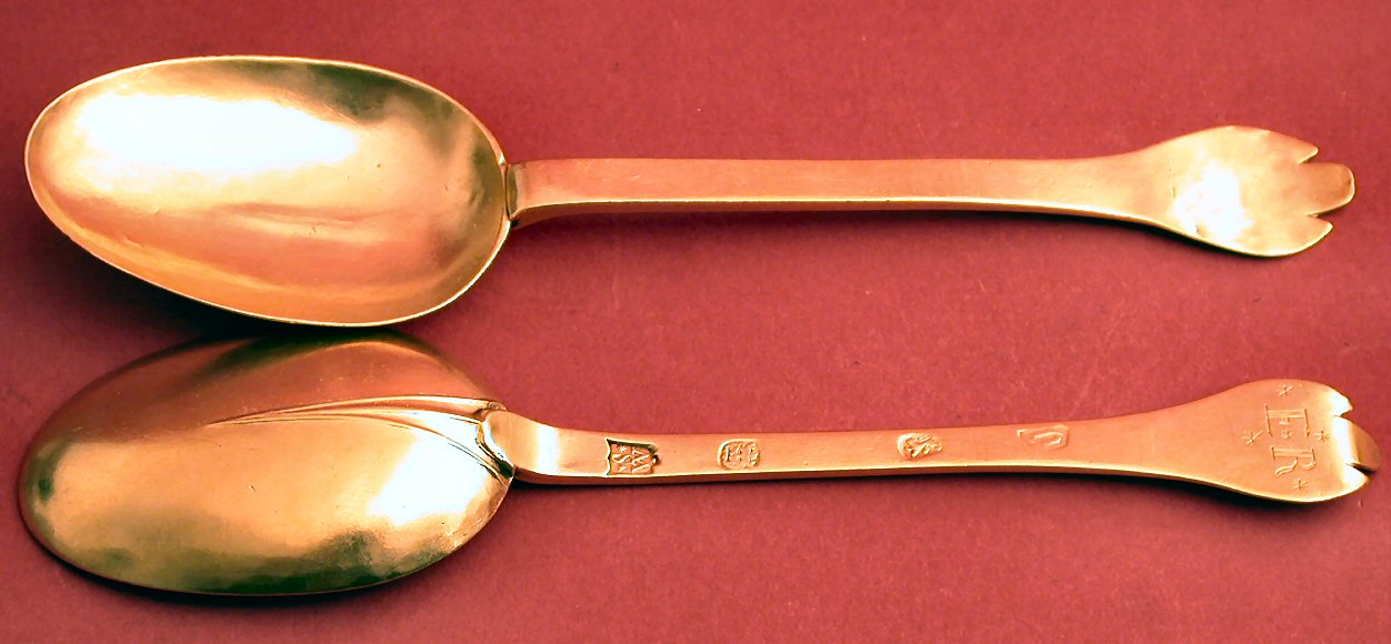 A pair of James II gilt trefid spoons