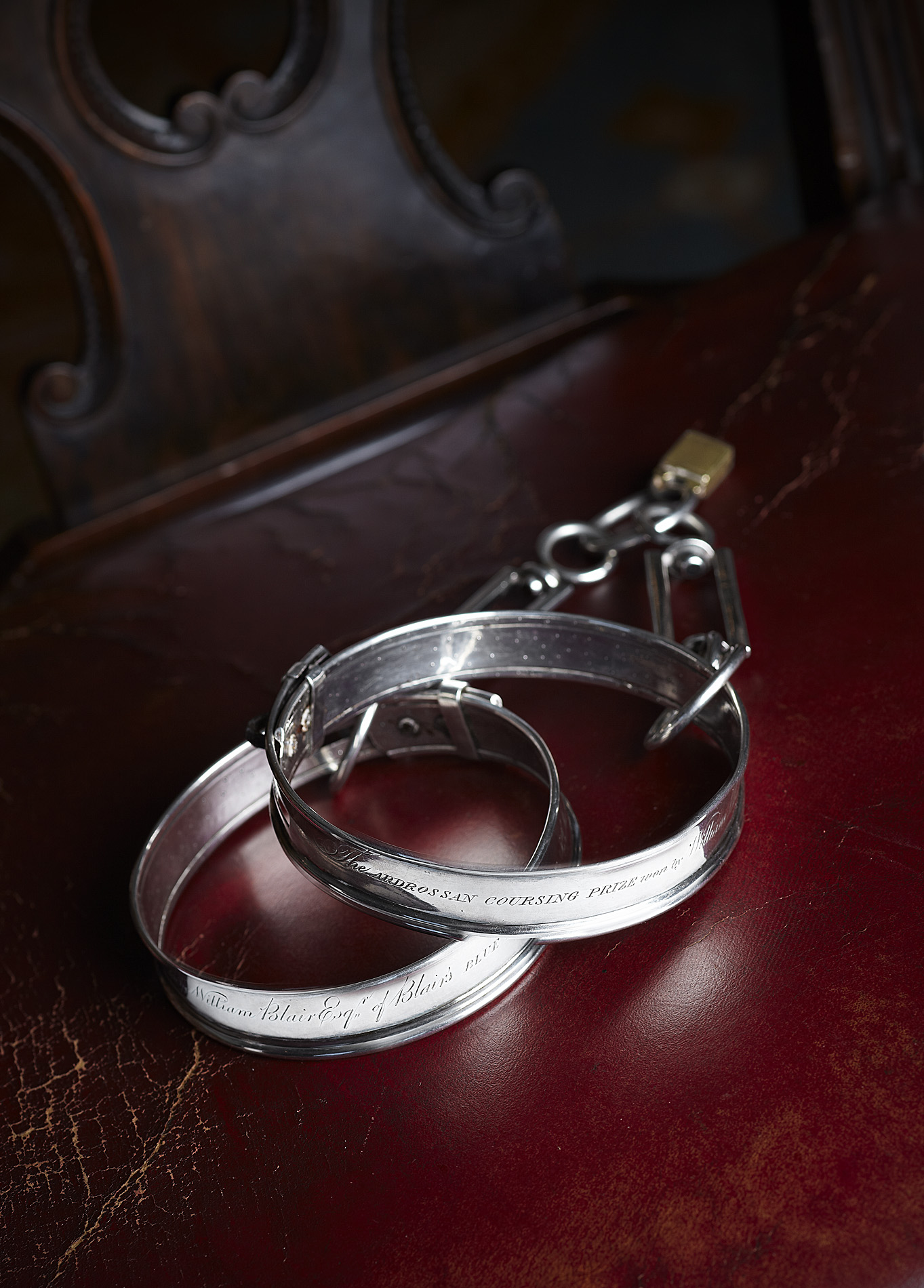 RARE PAIR OF GEORGE III SILVER PRIZE GREYHOUND COLLARS