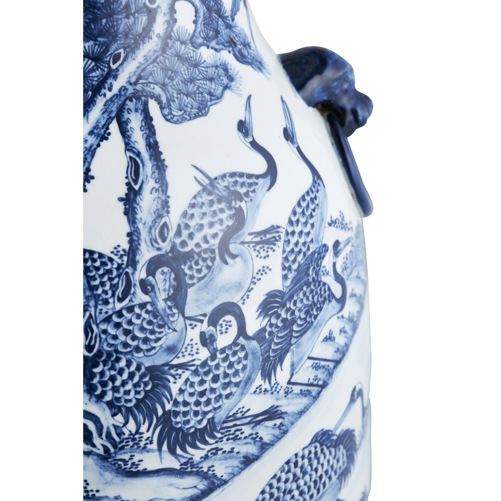 MASSIVE BLUE AND WHITE 'CRANES' VASE