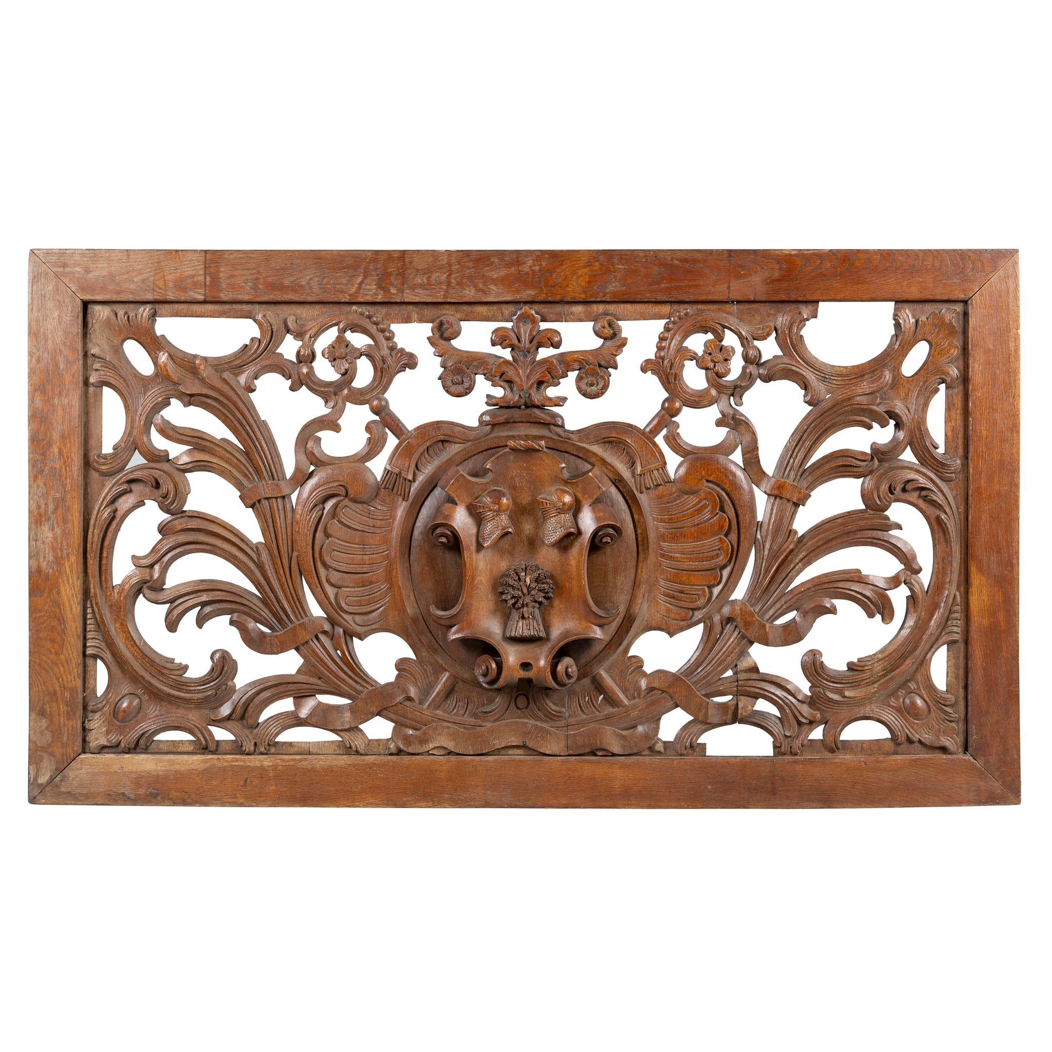 AN OAK RECTANGULAR ARMORIAL PANEL