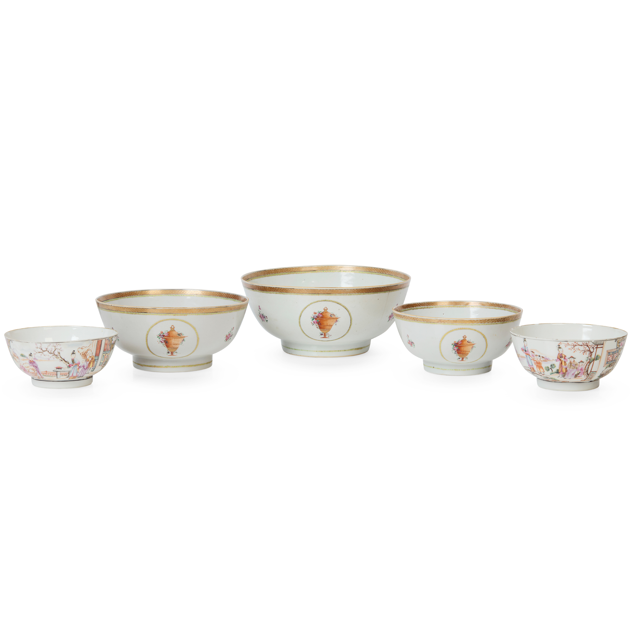 GROUP OF FIVE EXPORT FAMILLE ROSE BOWLS