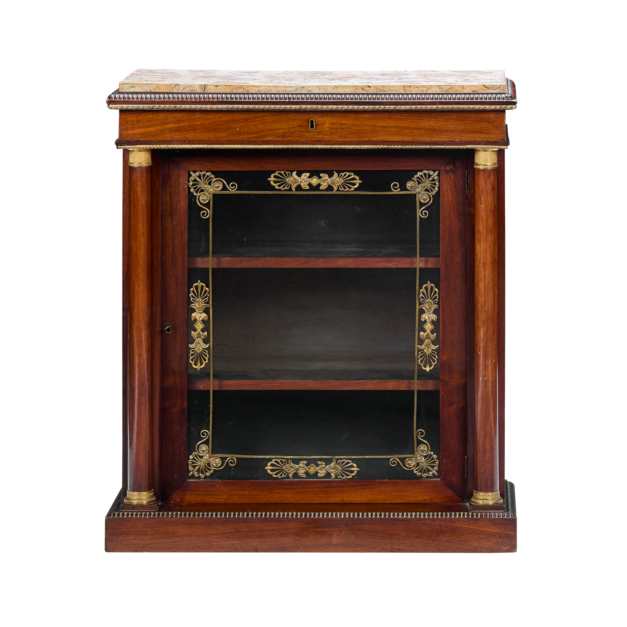 GEORGE IV ROSEWOOD AND BRASS MARBLE TOPPED PIER CABINET