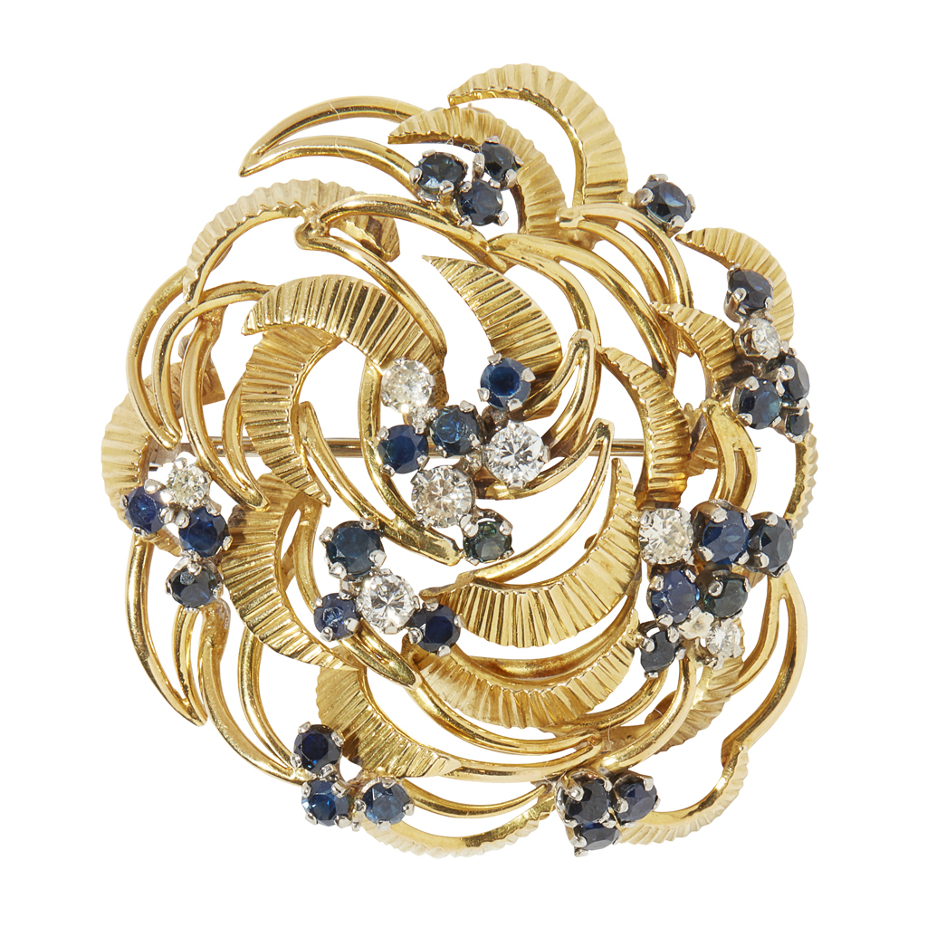 A 1970's sapphire and diamond set brooch