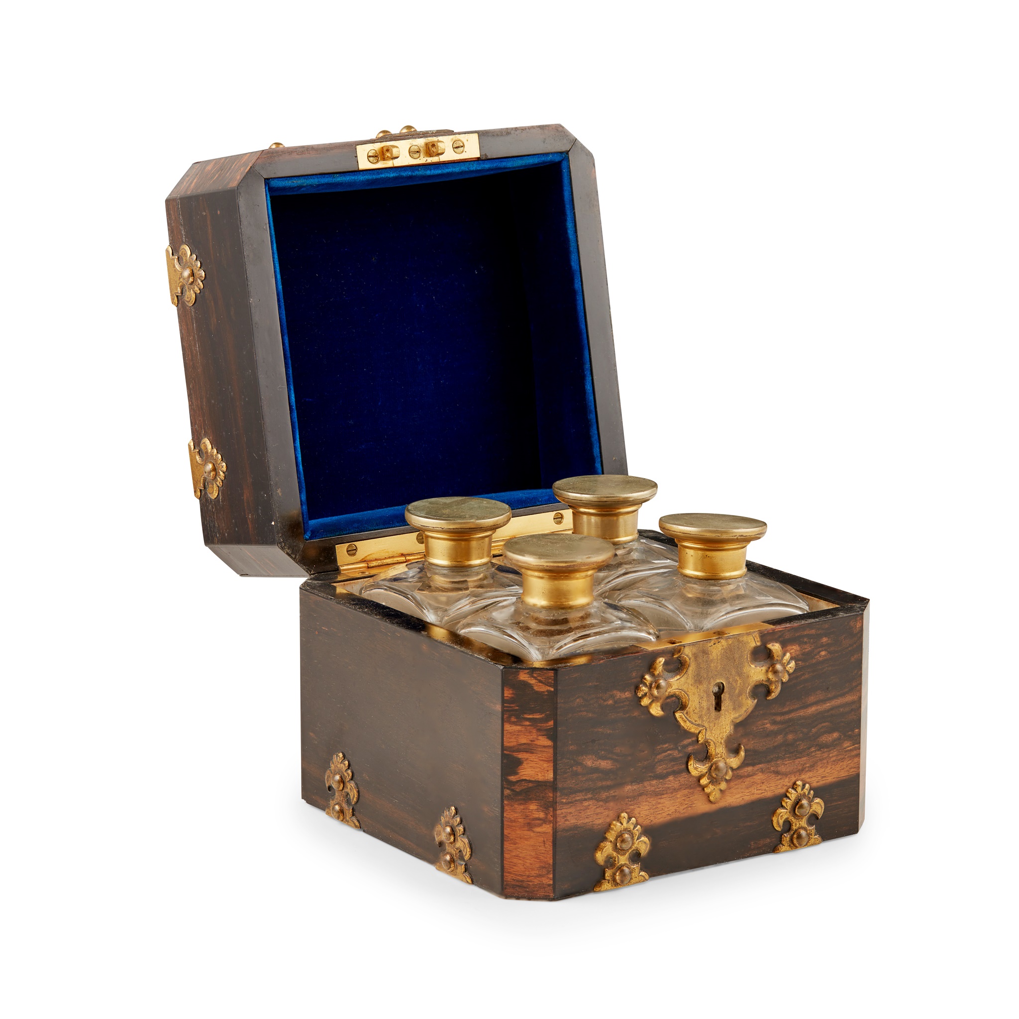 VICTORIAN GILT BRASS MOUNTED COROMANDEL SCENT BOTTLE CASKET