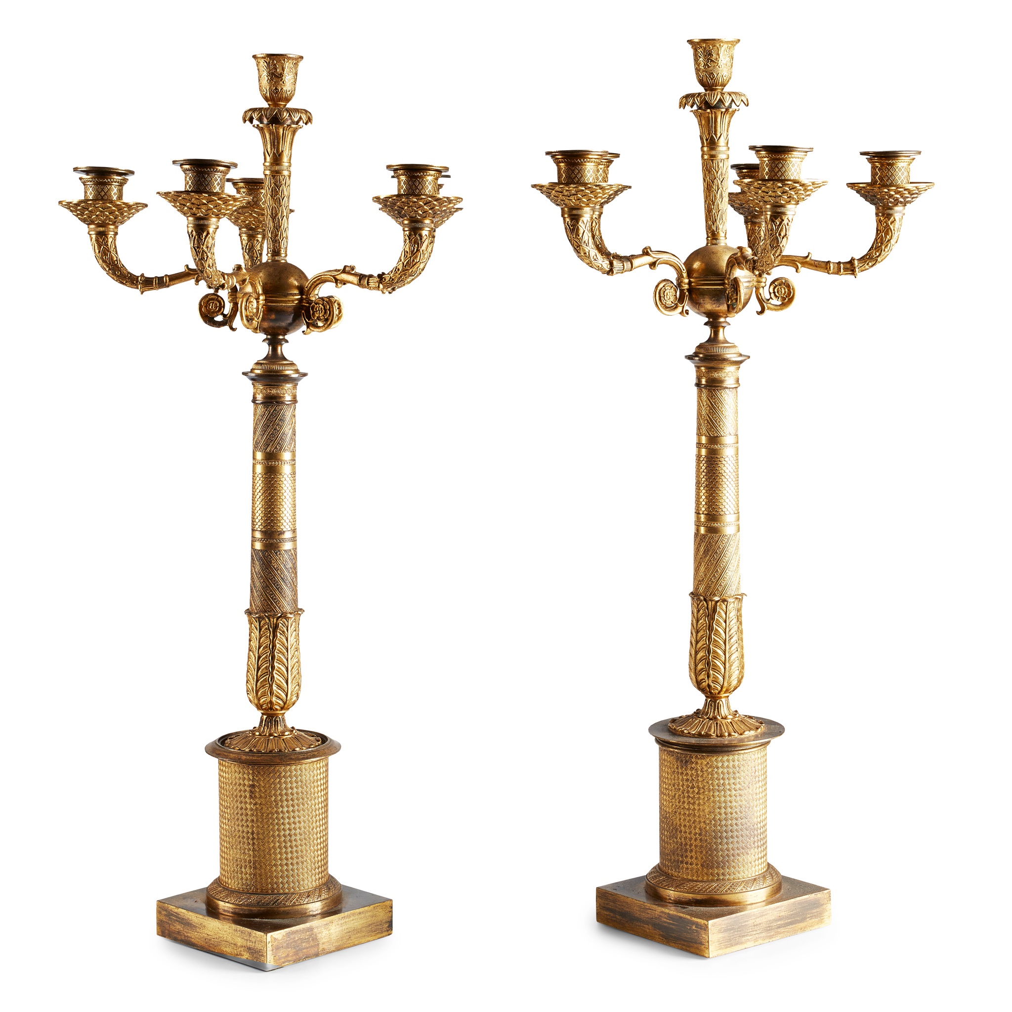 PAIR OF FRENCH EMPIRE GILT BRONZE CANDELABRA