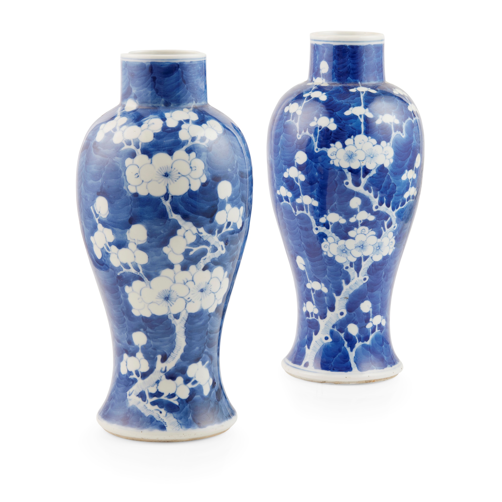 PAIR OF BLUE AND WHITE PRUNUS VASES