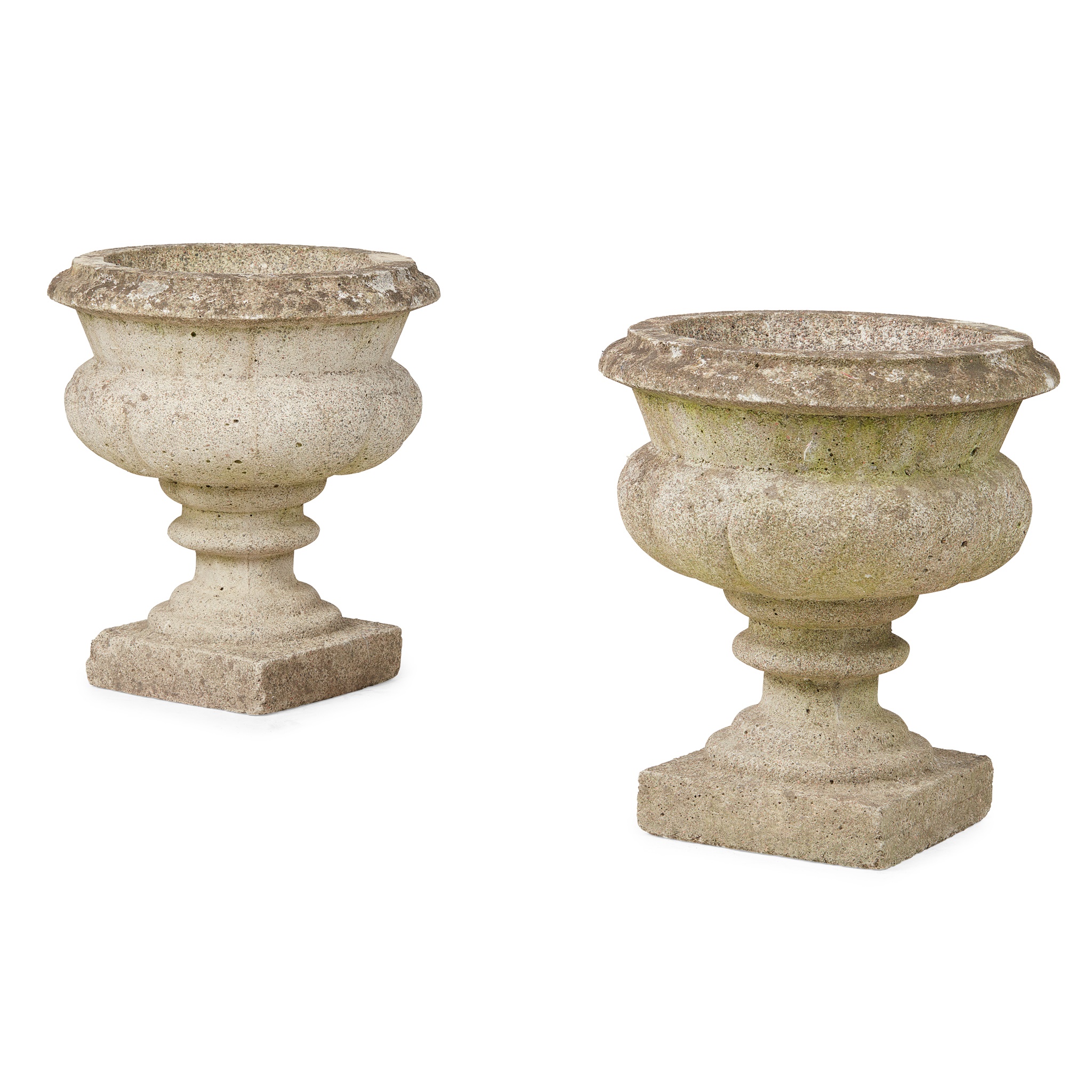 PAIR OF COMPOSITION STONE GARDEN URNS