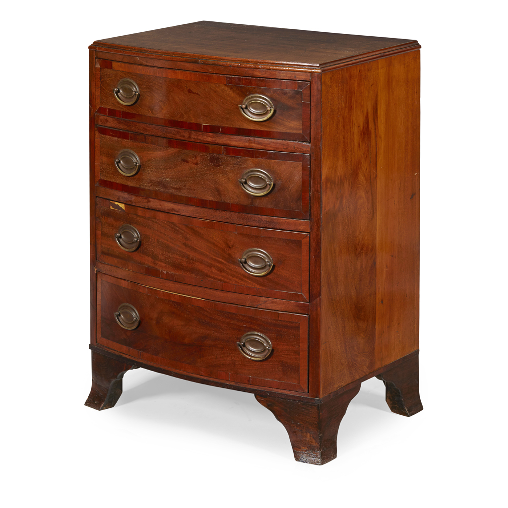 SMALL GEORGE III STYLE CADDY TOP BOWFRONT CHEST OF DRAWERS