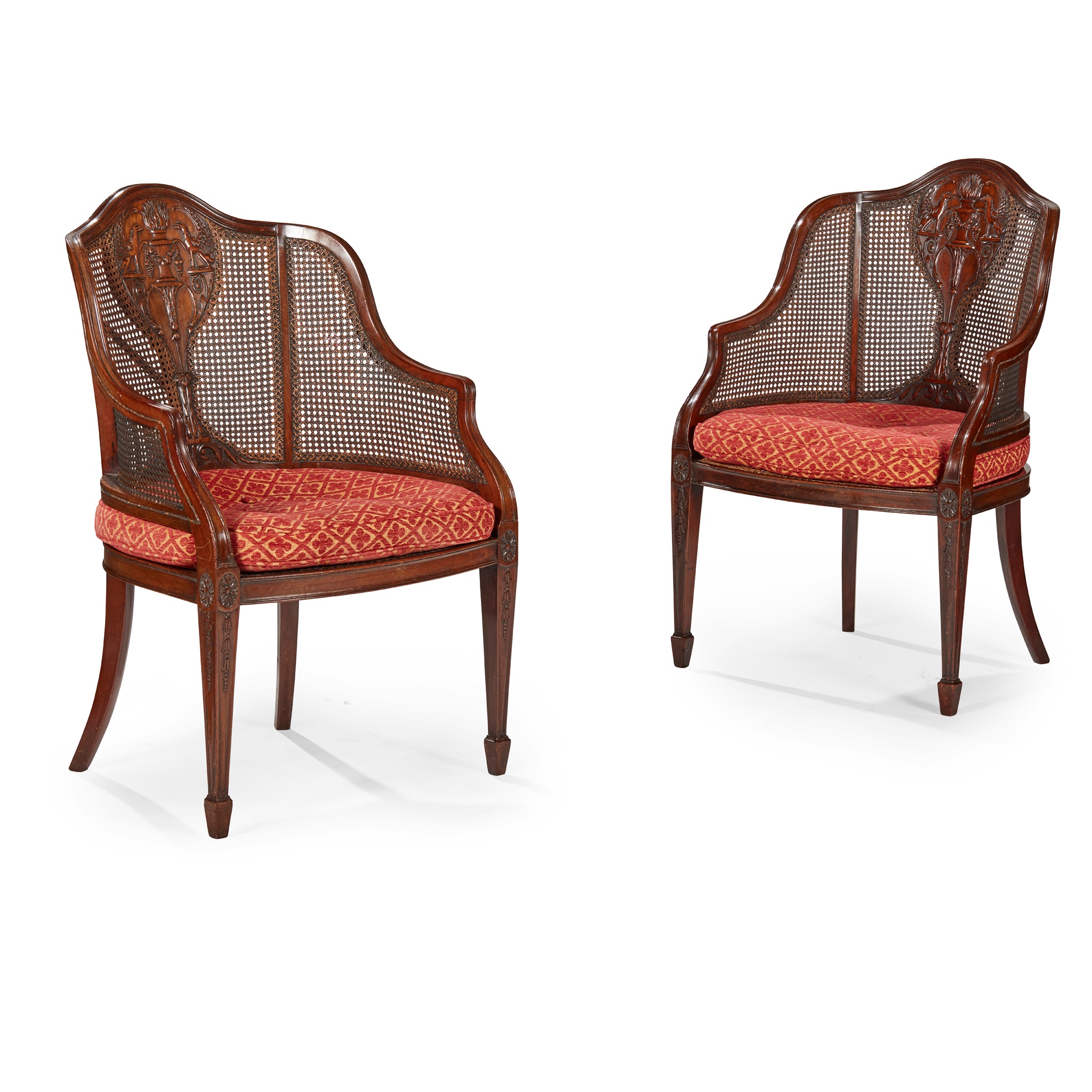 PAIR OF FRENCH CARVED WALNUT BERGERES