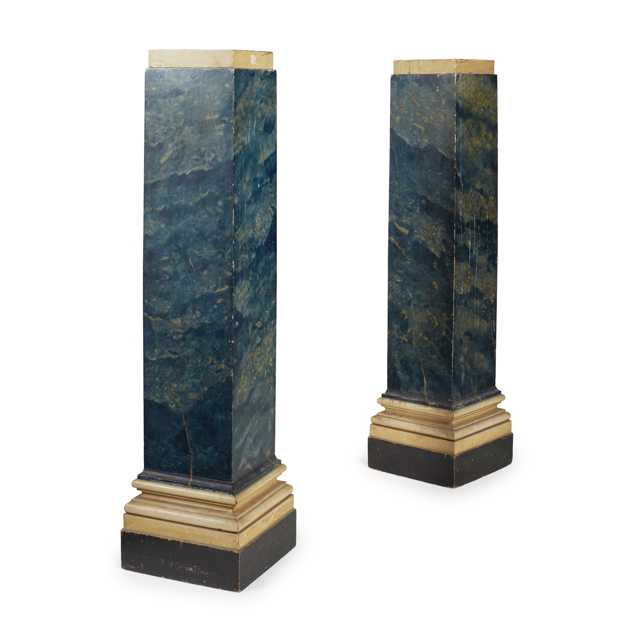 PAIR OF PARCEL GILT AND SIMULATED MARBLE PEDESTALS