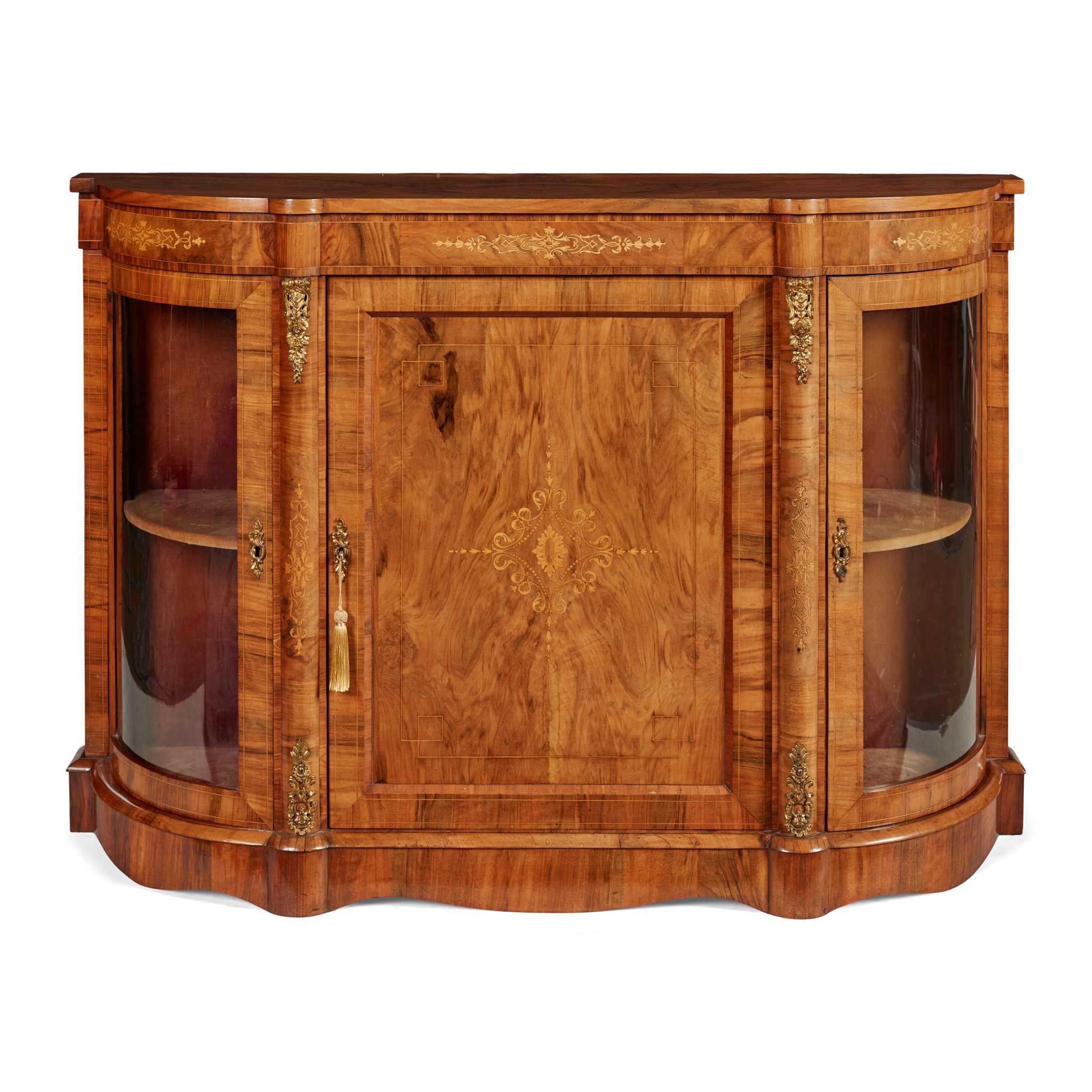 VICTORIAN WALNUT AND INLAY GILT METAL MOUNTED CREDENZA