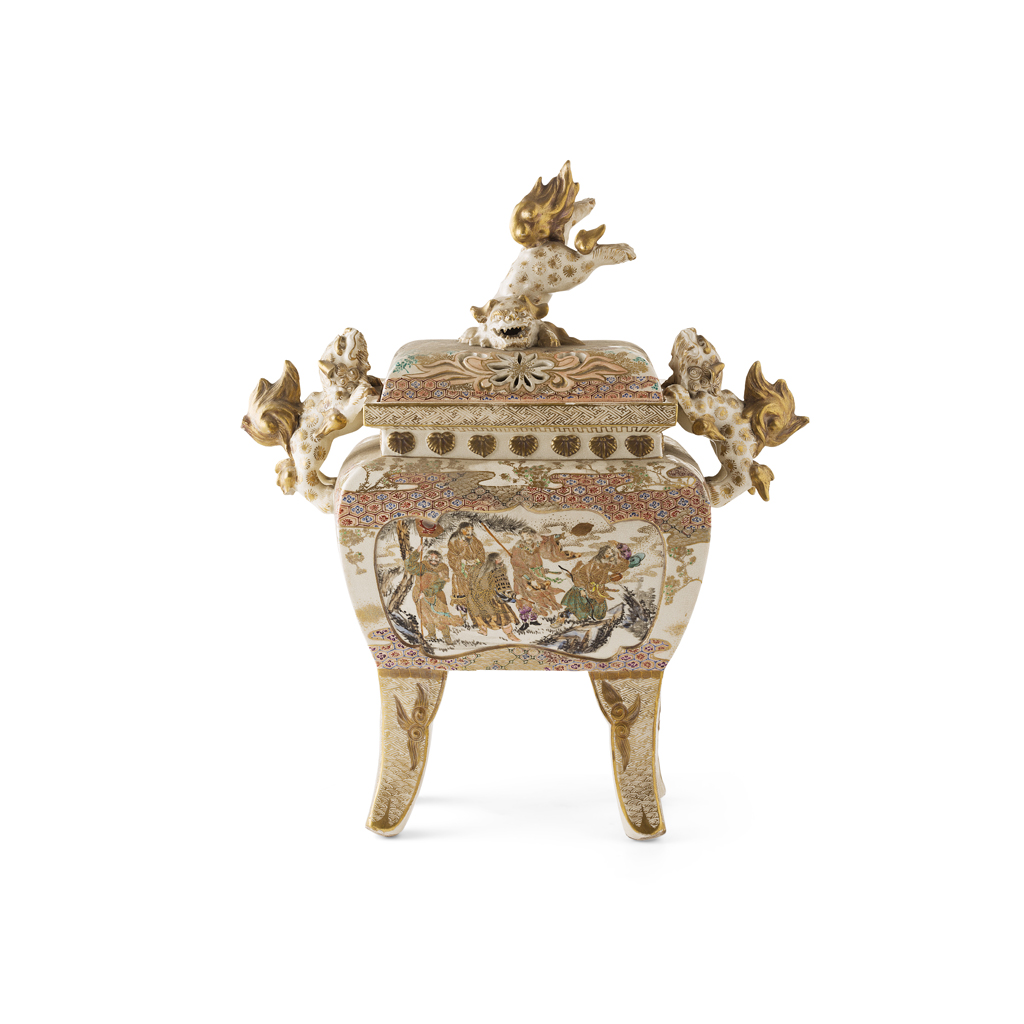 LARGE SATSUMA RECTANGULAR-SECTION KORO AND COVER