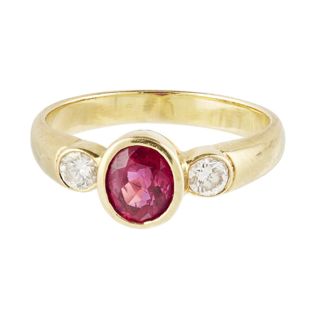 A ruby and diamond set ring