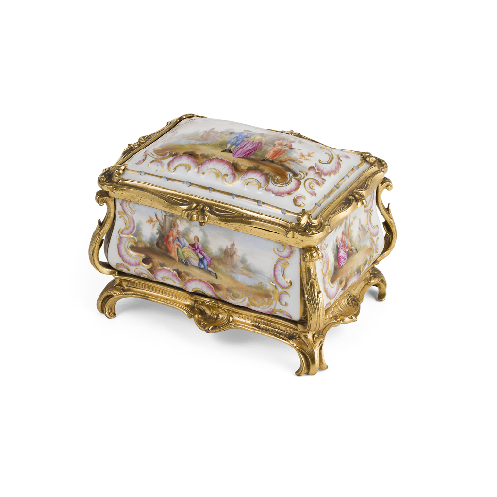CARL THIEME PORCELAIN AND GILT BRONZE JEWELLERY CASKET