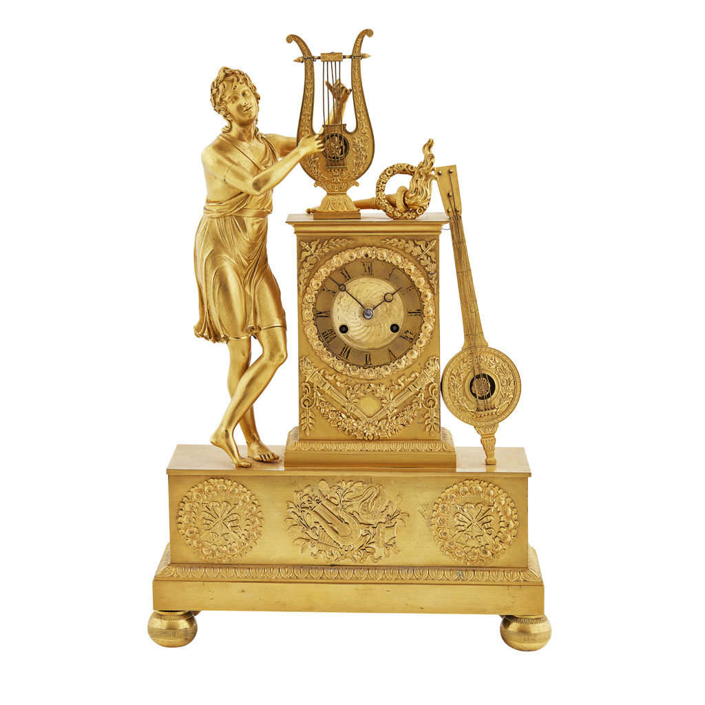 FRENCH EMPIRE GILT BRONZE MANTEL CLOCK
