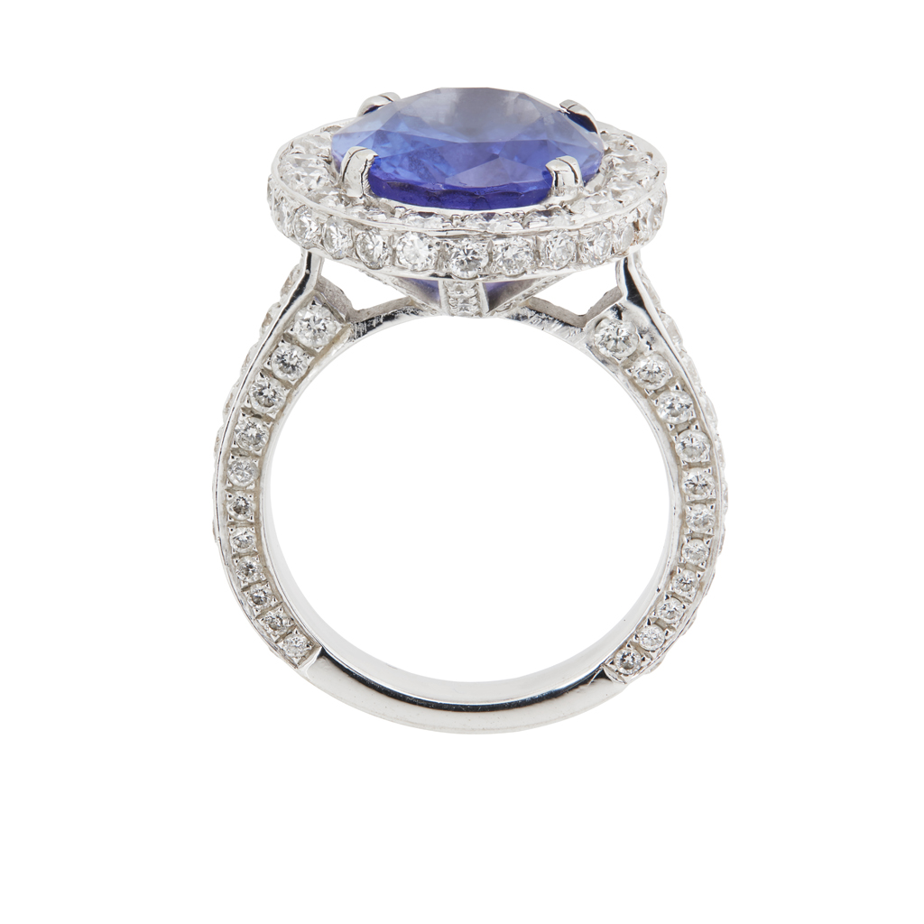 A Tanzanite and diamond set cluster ring