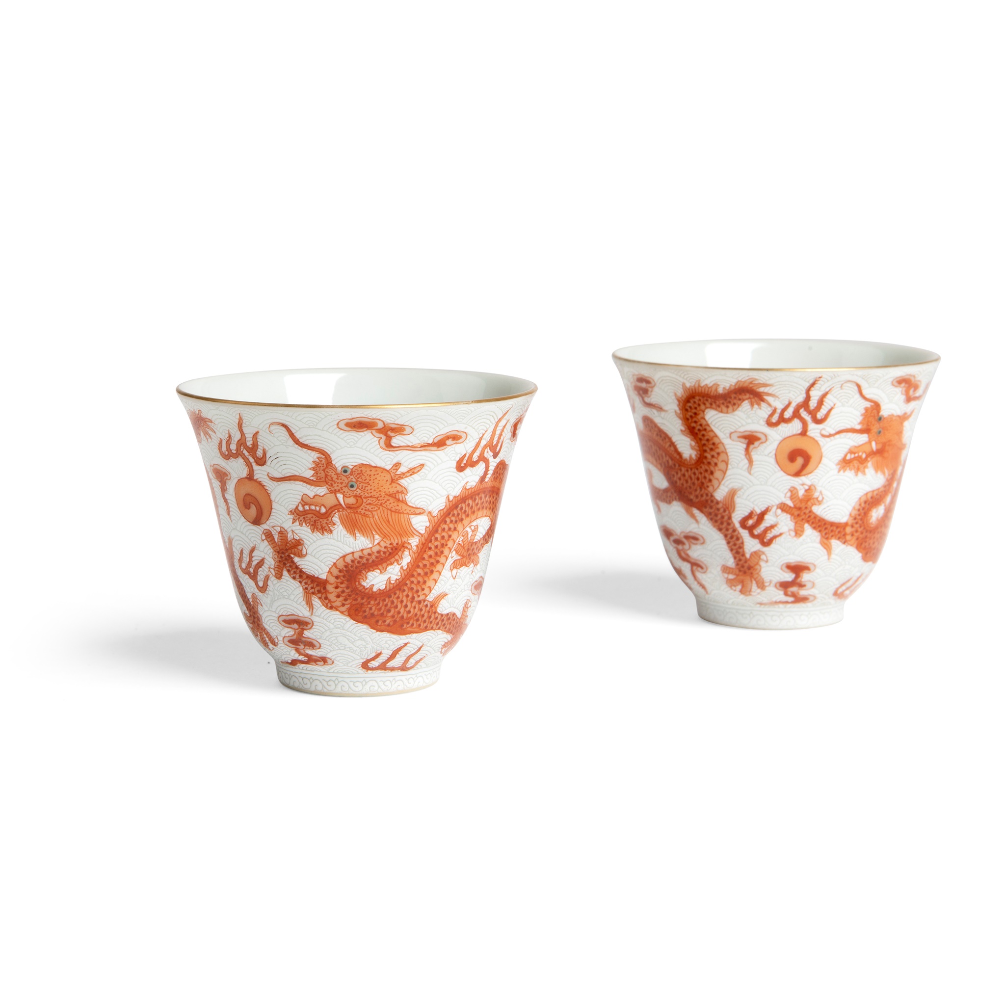 PAIR OF IRON-RED-DECORATED 'DRAGON' CUPS