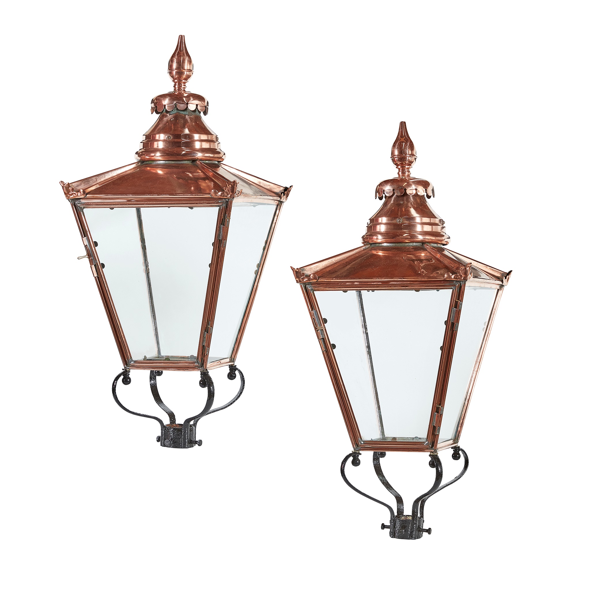PAIR OF LATE GEORGIAN SCOTTISH 'LORD PROVOST' COPPER AND STEEL LANTERNS