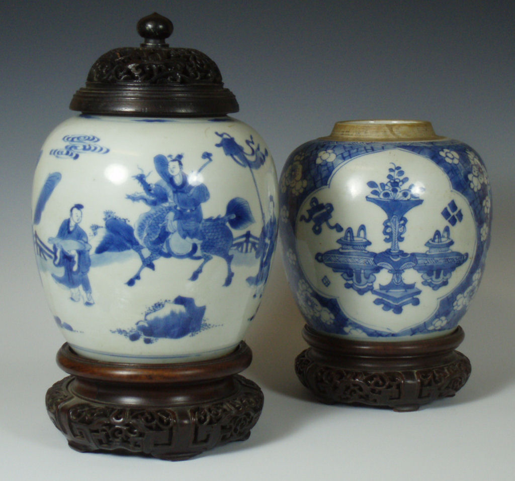 Two similar Chinese blue painted ginger jars, Kangxi Period