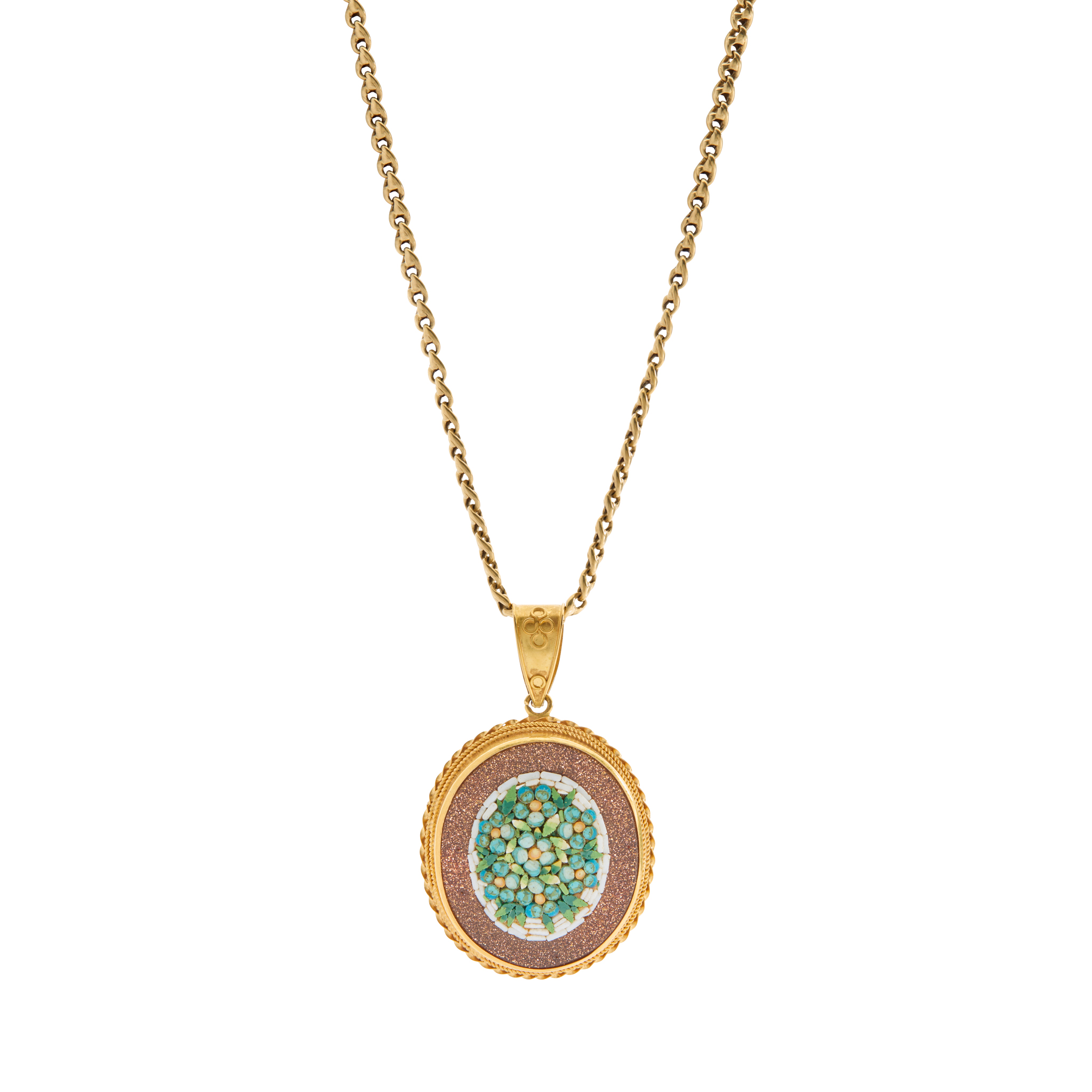 A micro-mosaic and goldstone pendant
