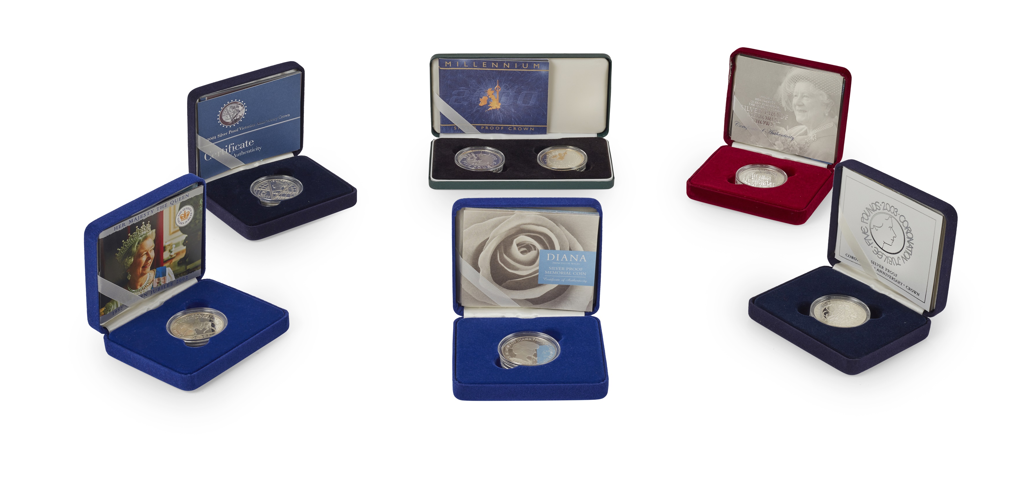 A collection of modern silver proof £5 coins