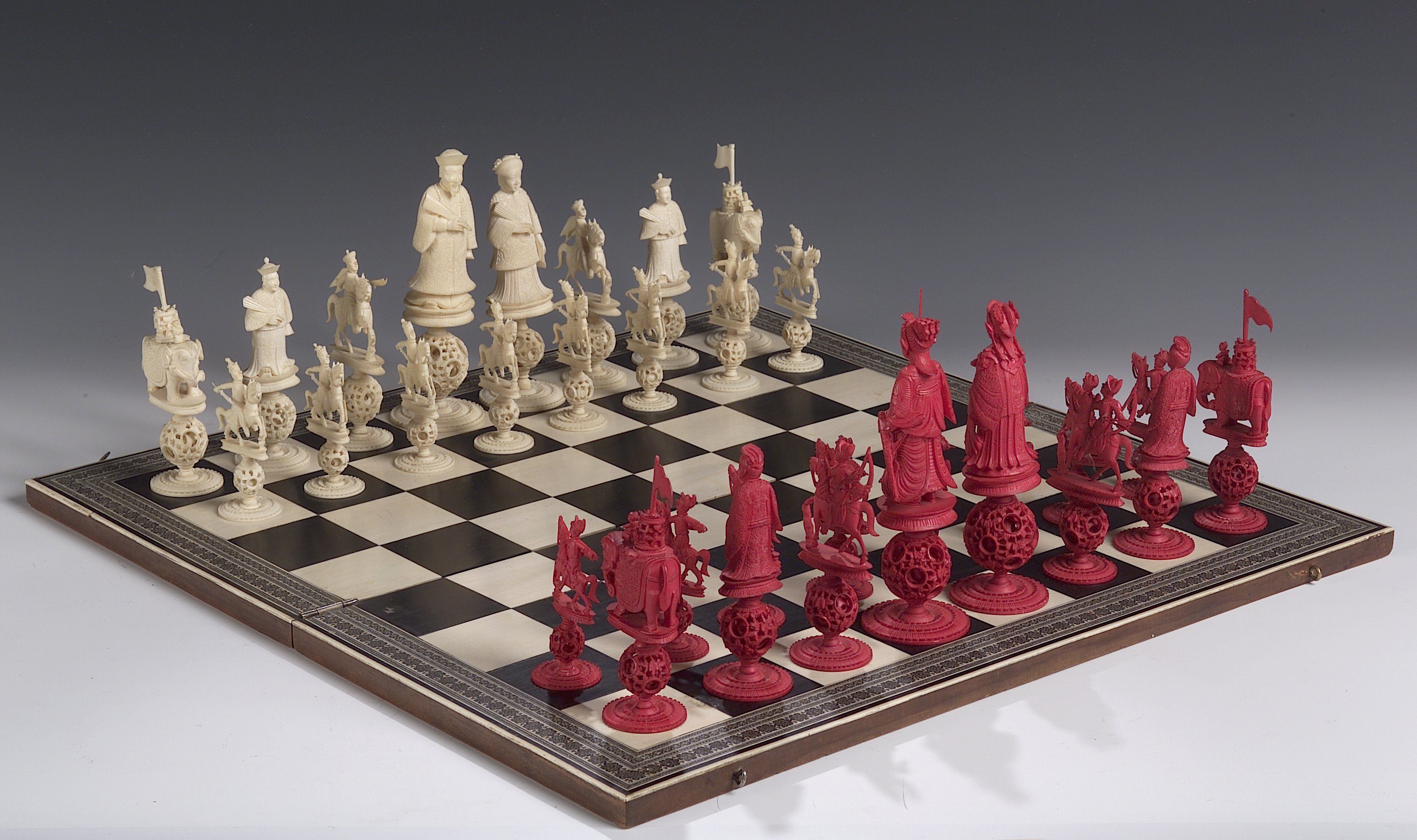 A folding Indian ebony and ivory chequer board