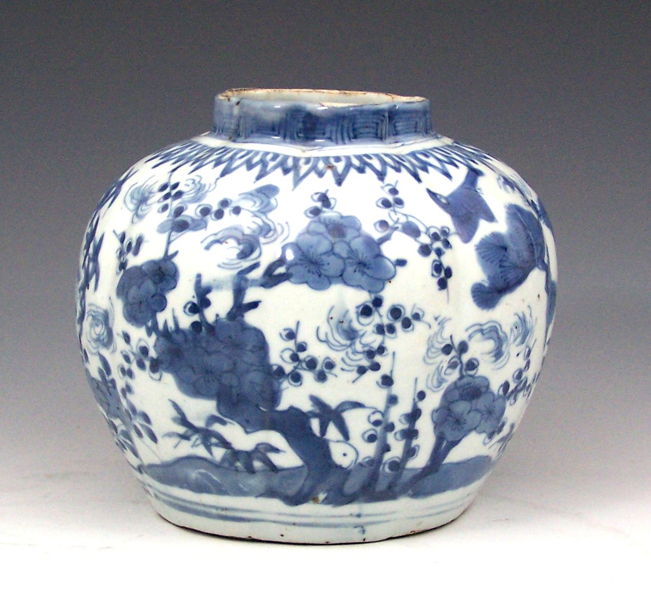 A Chinese blue painted globular vase, late Ming,