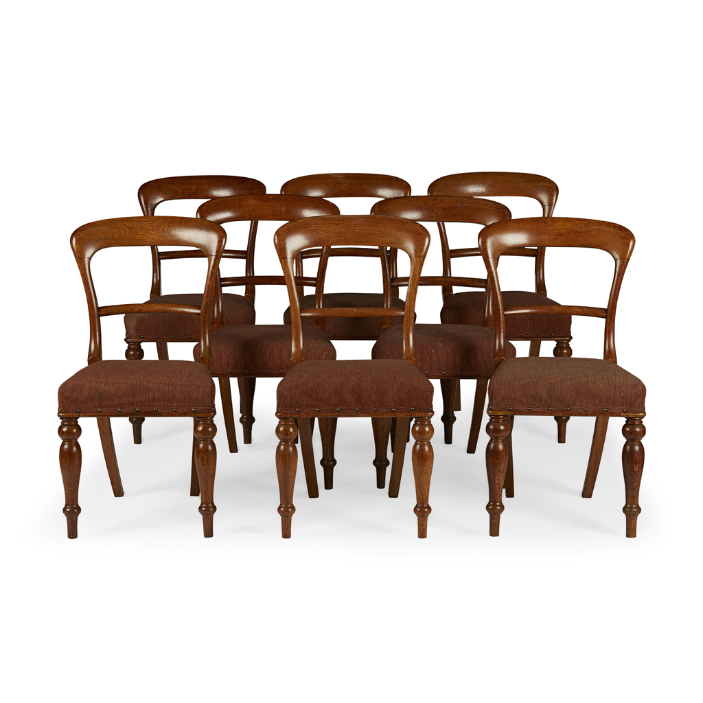 SET OF EIGHT SCOTTISH OAK DINING CHAIRS BY JOHN TAYLOR & SON, EDINBURGH