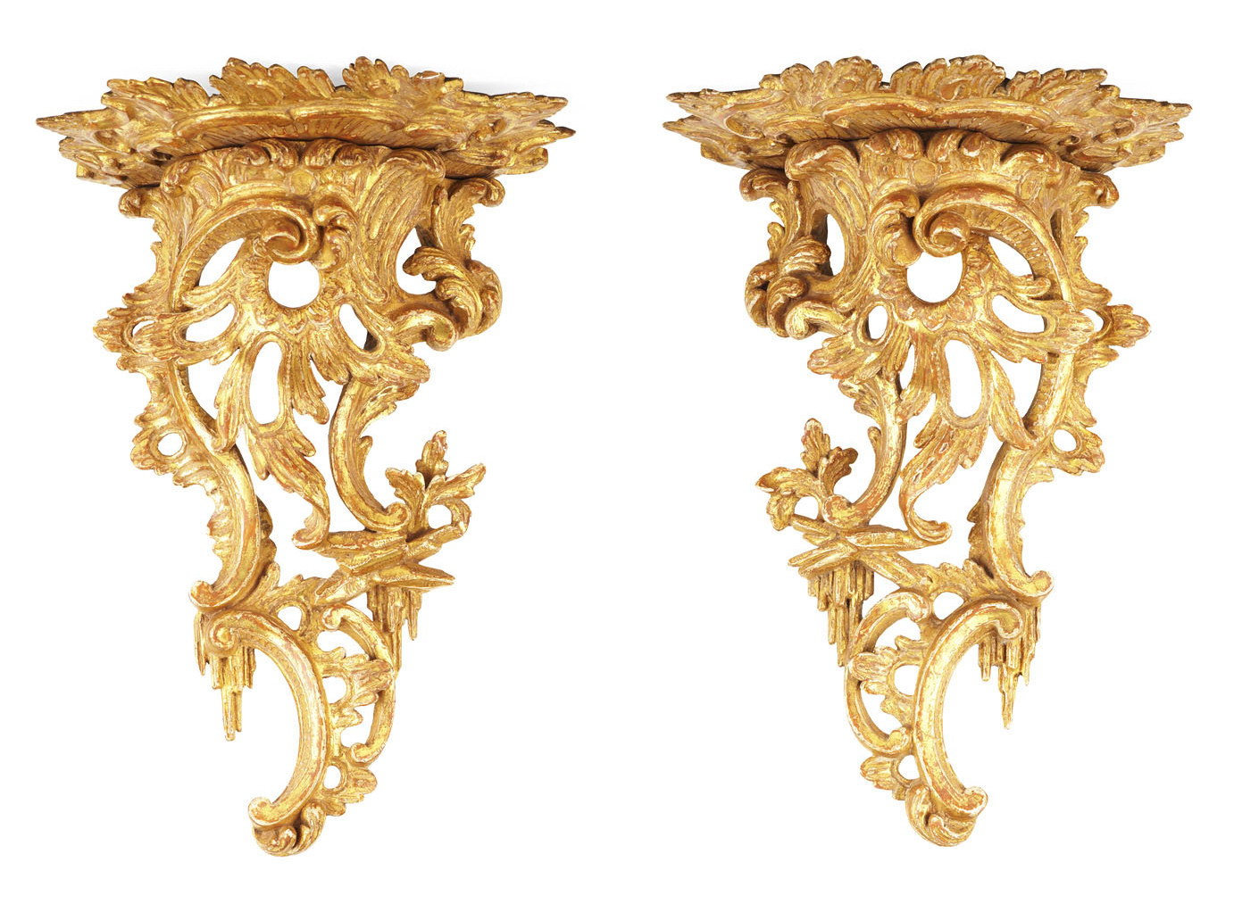 PAIR OF GEORGE III CARVED GILTWOOD WALL BRACKETS