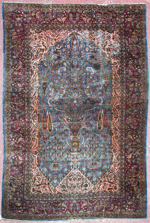 A silk Kashan prayer rug