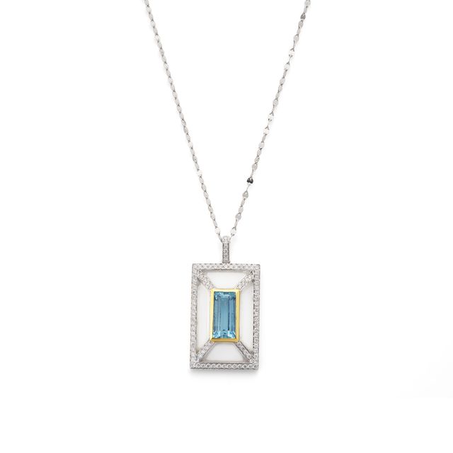An aquamarine and diamond pendant necklace