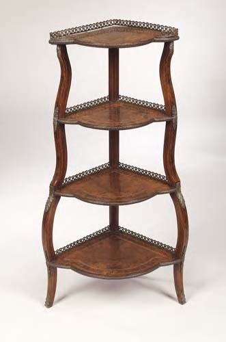 A Victorian four-tier walnut and gilt-metal mounted corner etagere,