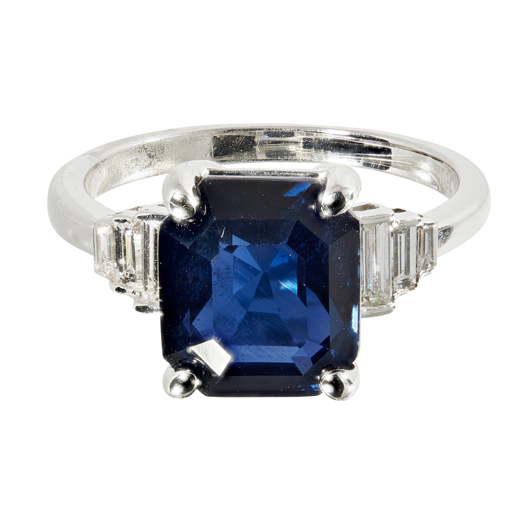 An Art Deco style sapphire and diamond set ring