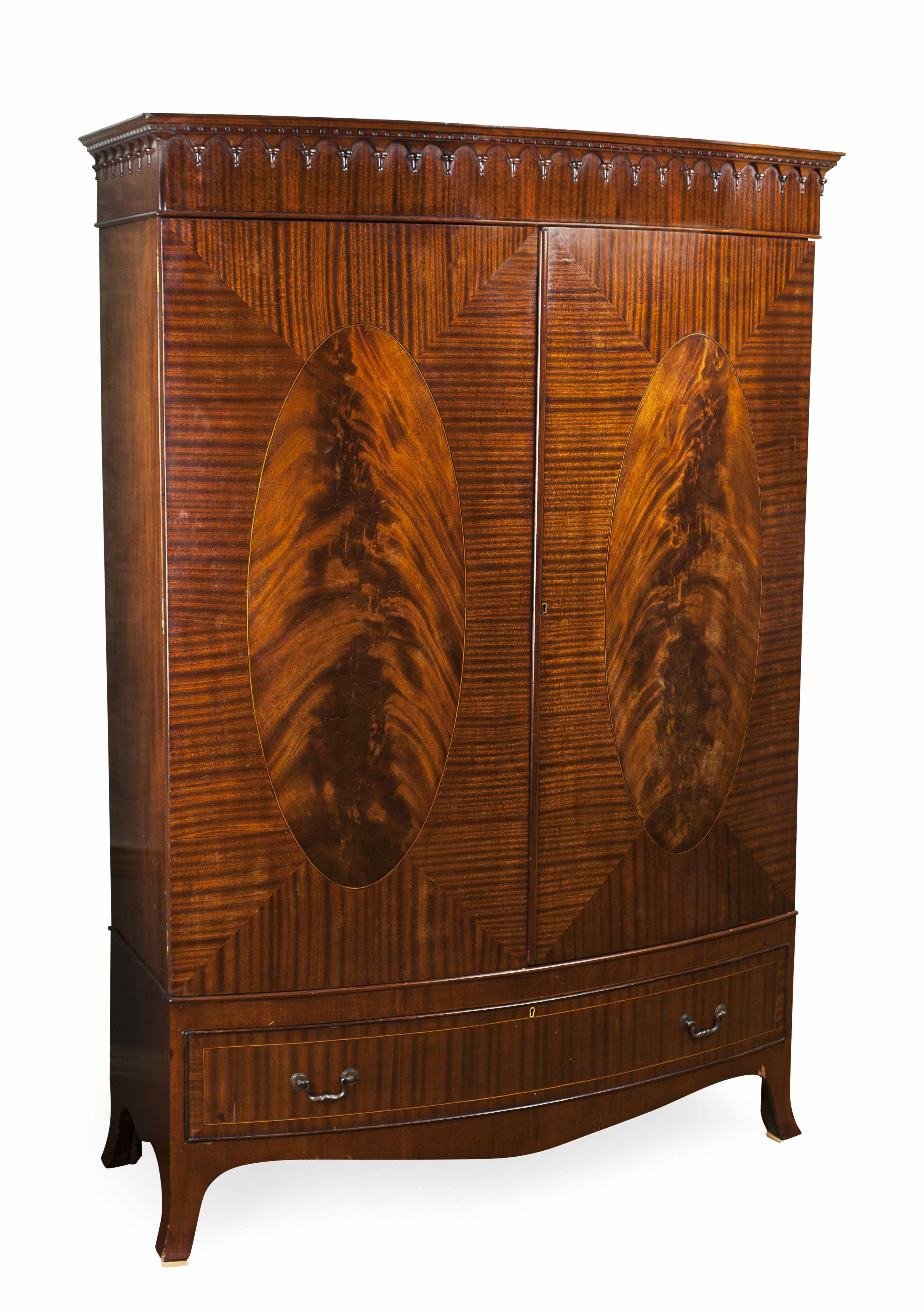 EDWARDIAN MAHOGANY BOWFRONT WARDROBE