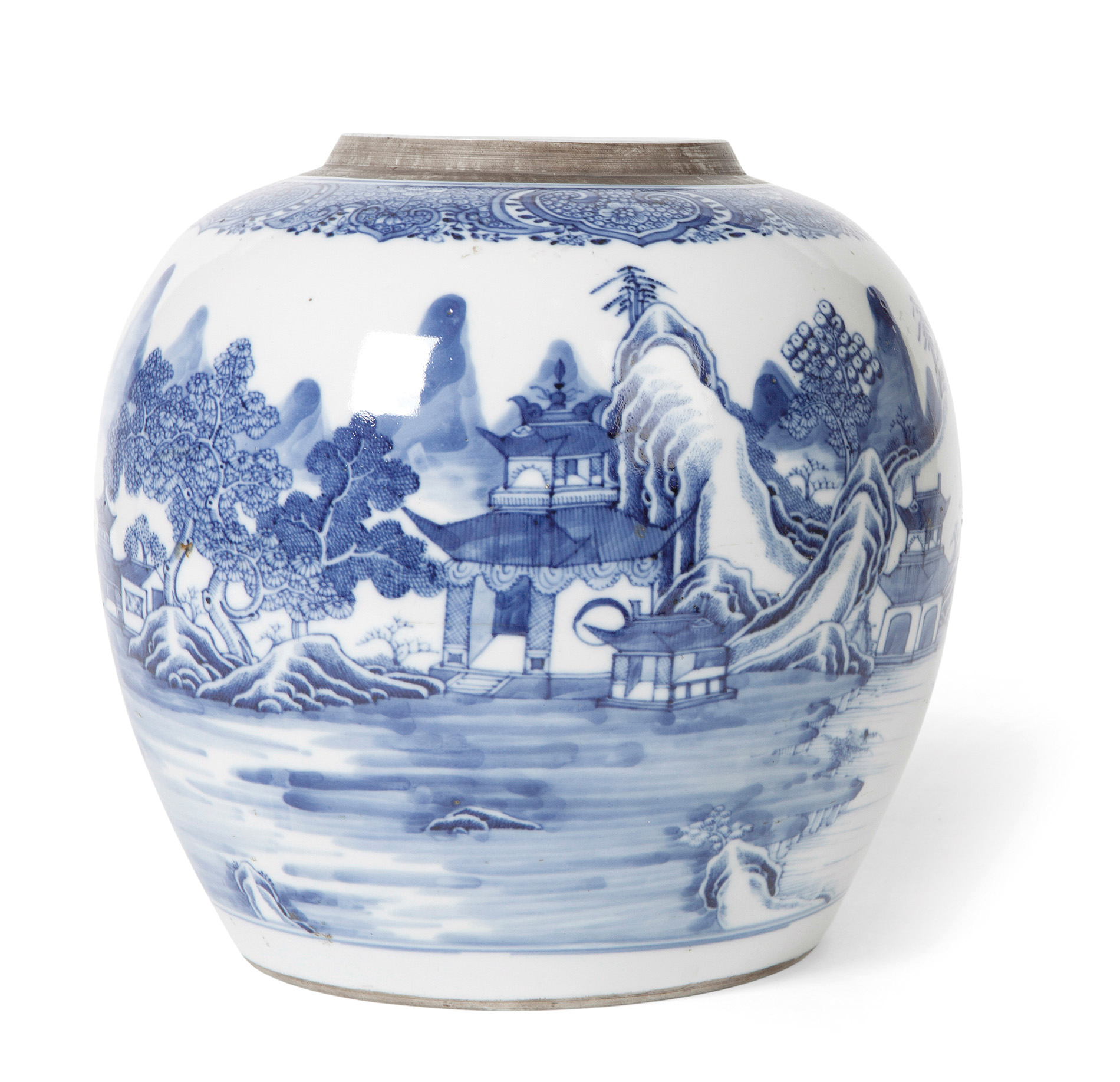 A BLUE AND WHITE GINGER JAR
