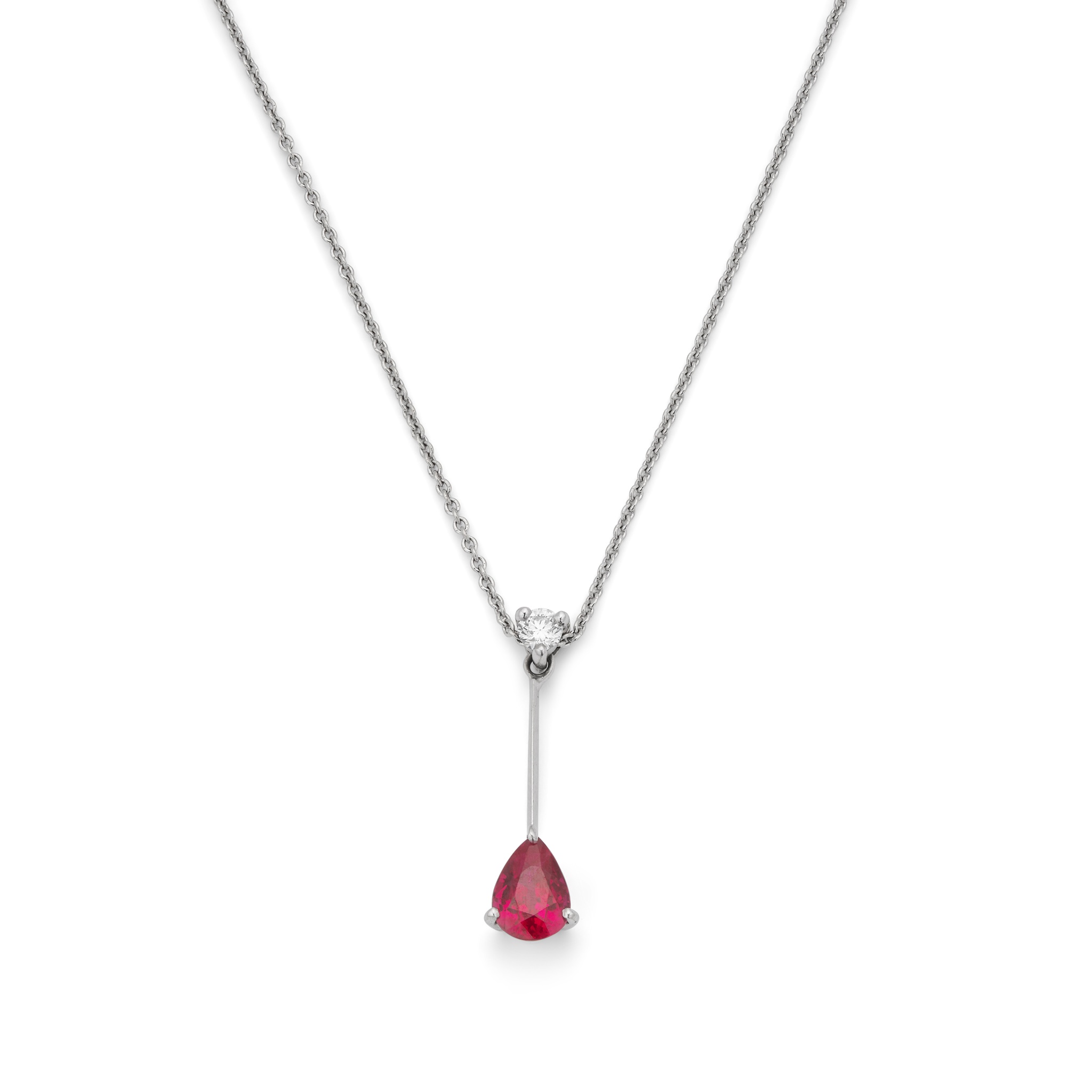 An 18ct white gold ruby and diamond pendant necklace