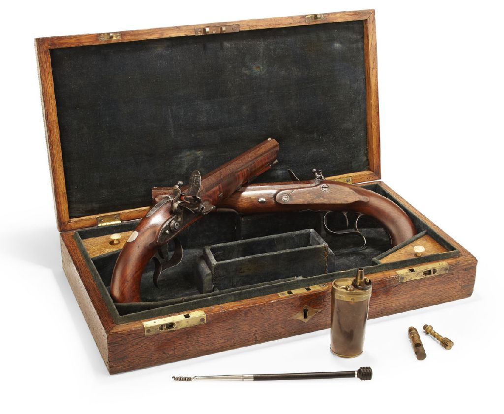 CASED PAIR OF 18TH CENTURY OFFICER'S PISTOLS