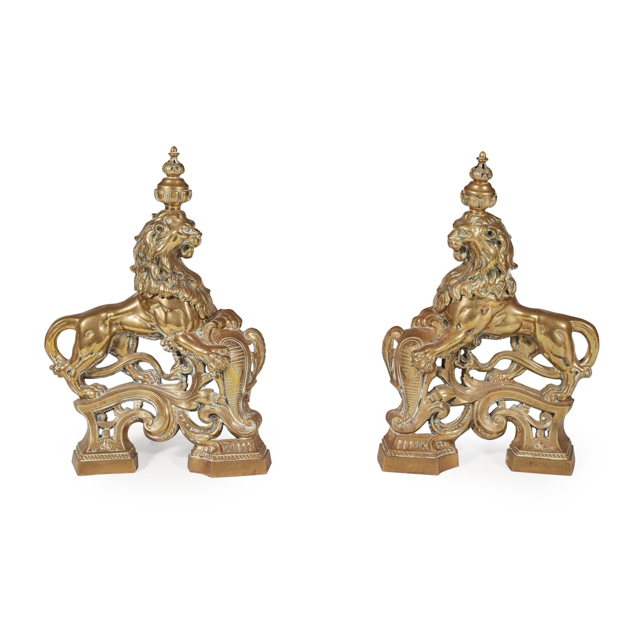 PAIR OF BRASS CHENETS