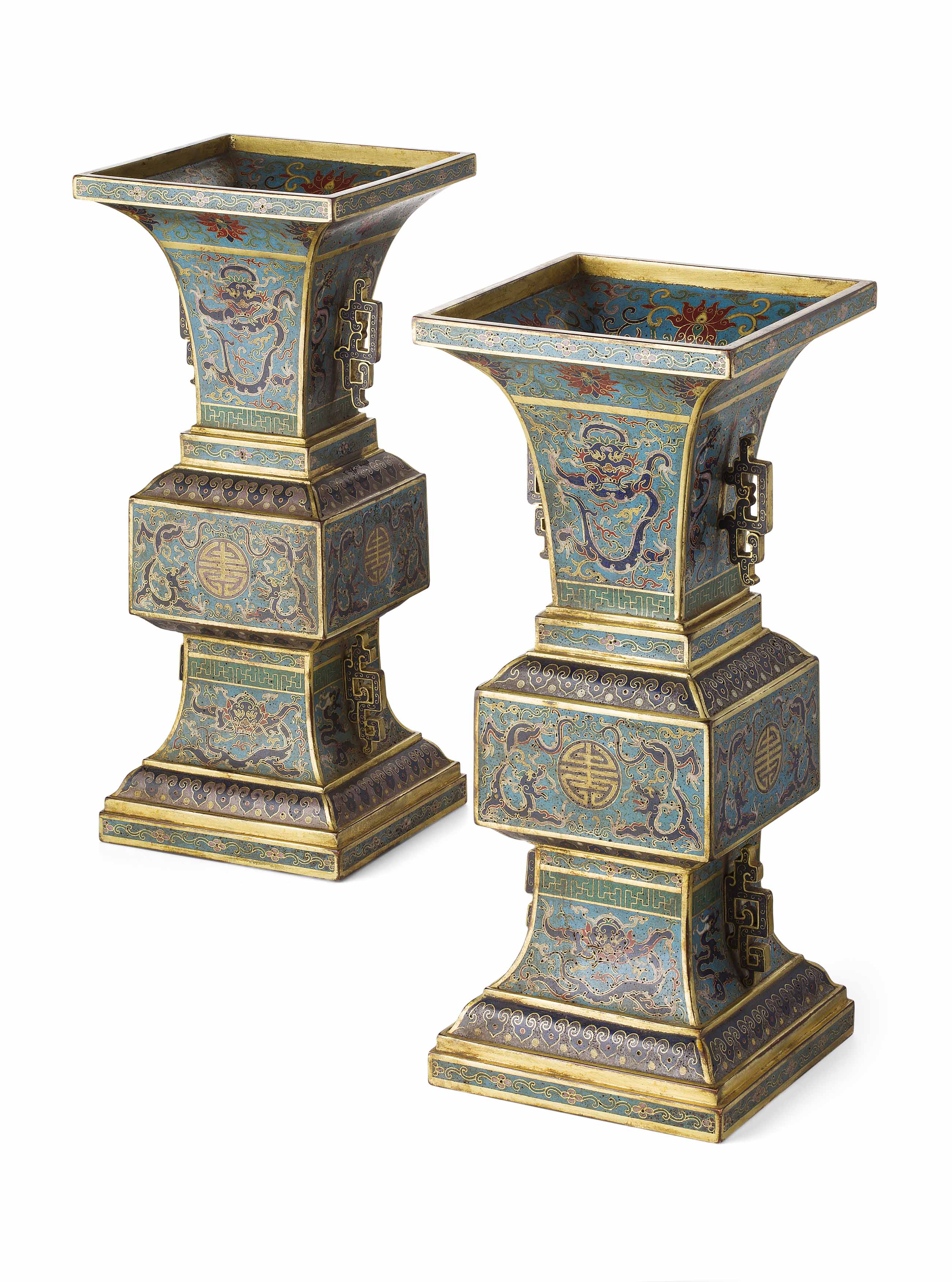 PAIR OF GU-SHAPED CLOISONNÉ VASES