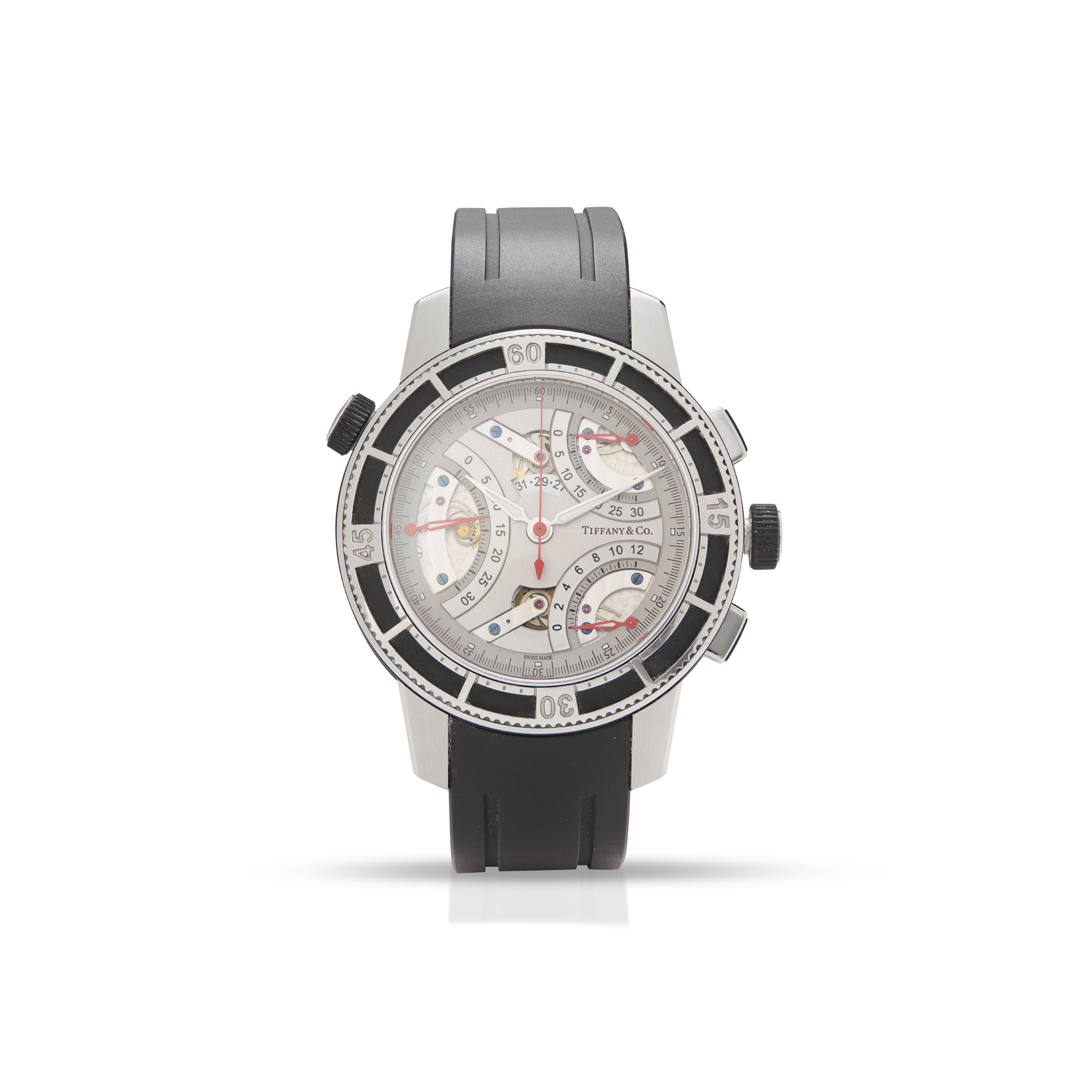 Tiffany & Co. A stainless steel self-winding retrograde chronograph wristwatch with box