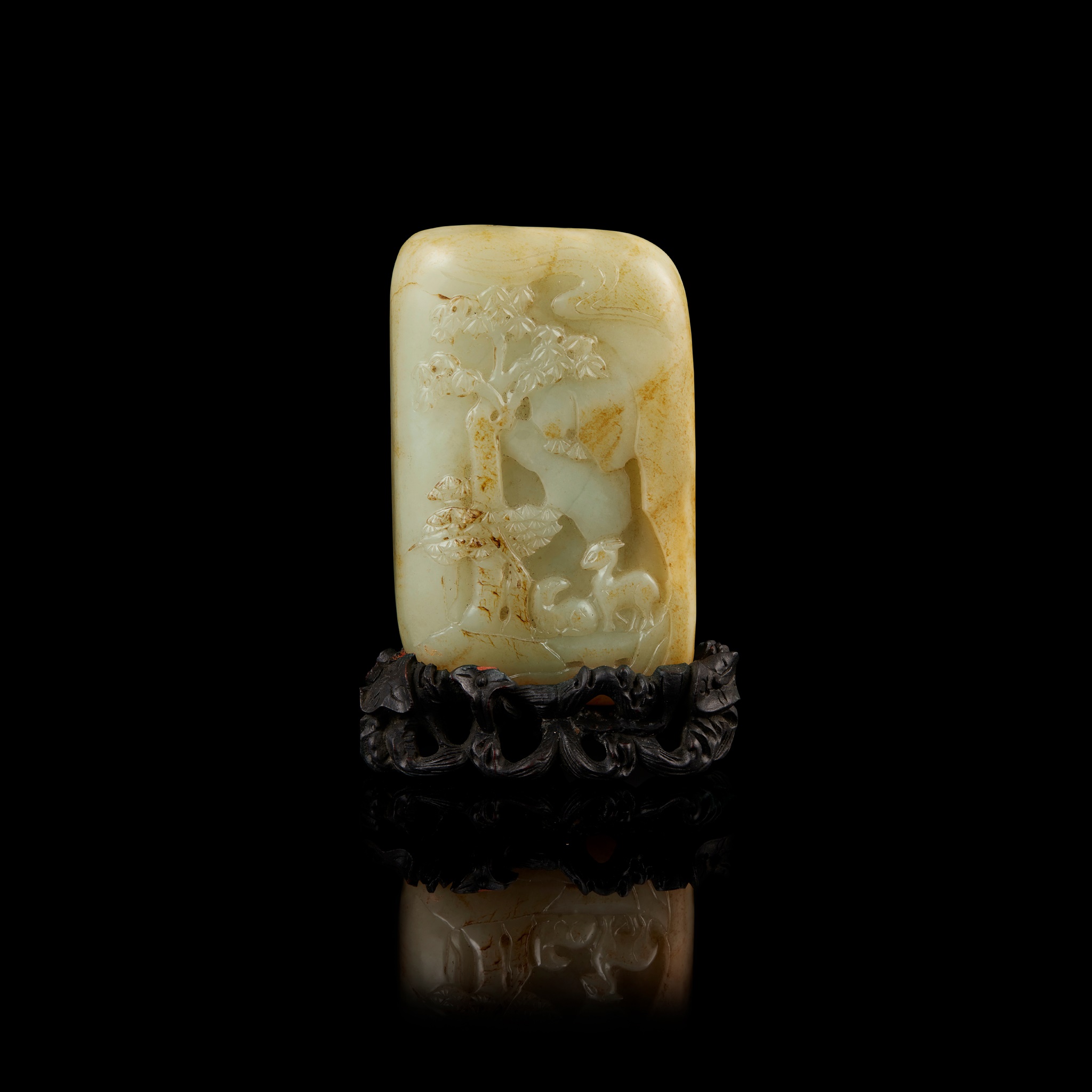 LARGE PALE CELADON JADE BOULDER WITH YELLOW SKIN