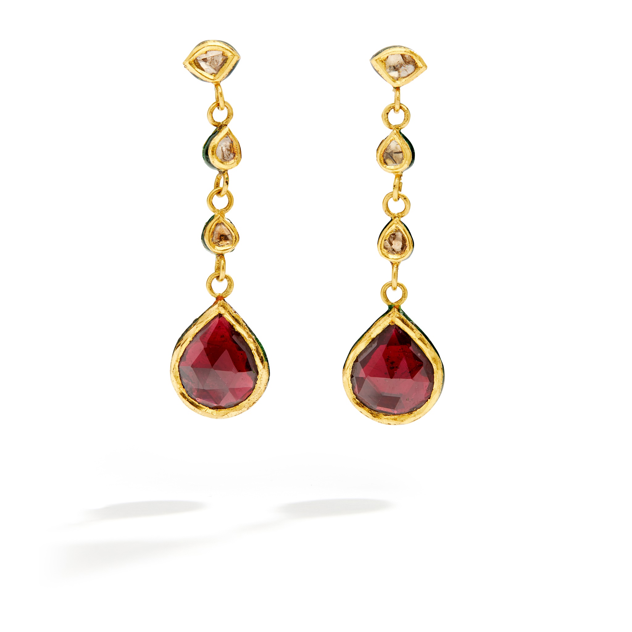 A pair of Indian enamel and gem-set pendent earrings